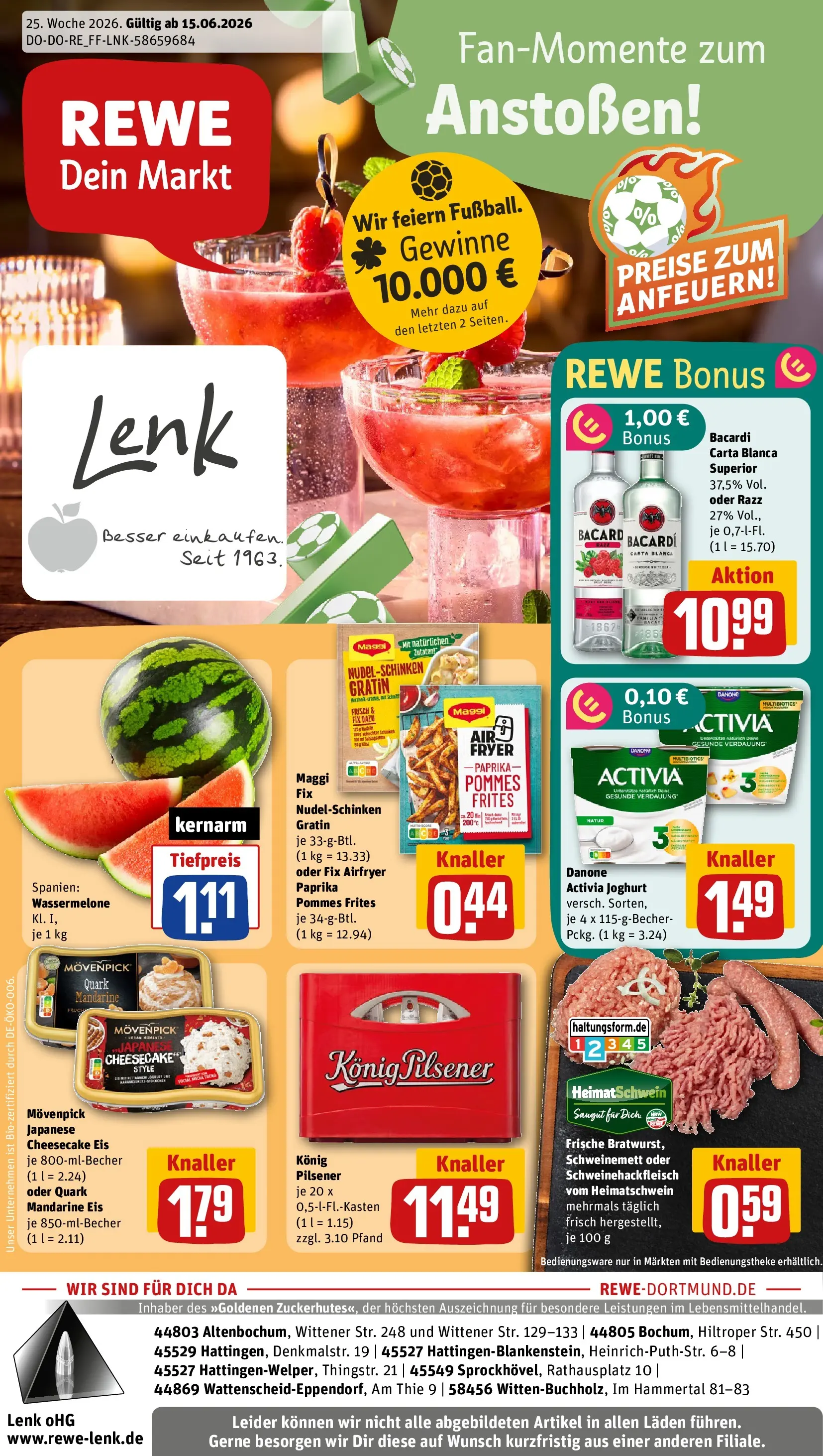 REWE Prospekt ab 14.06.2026 zum Blättern » Angebote | Seite: 1 | Produkte: Bacardi, Käse, Wassermelone, Pasta