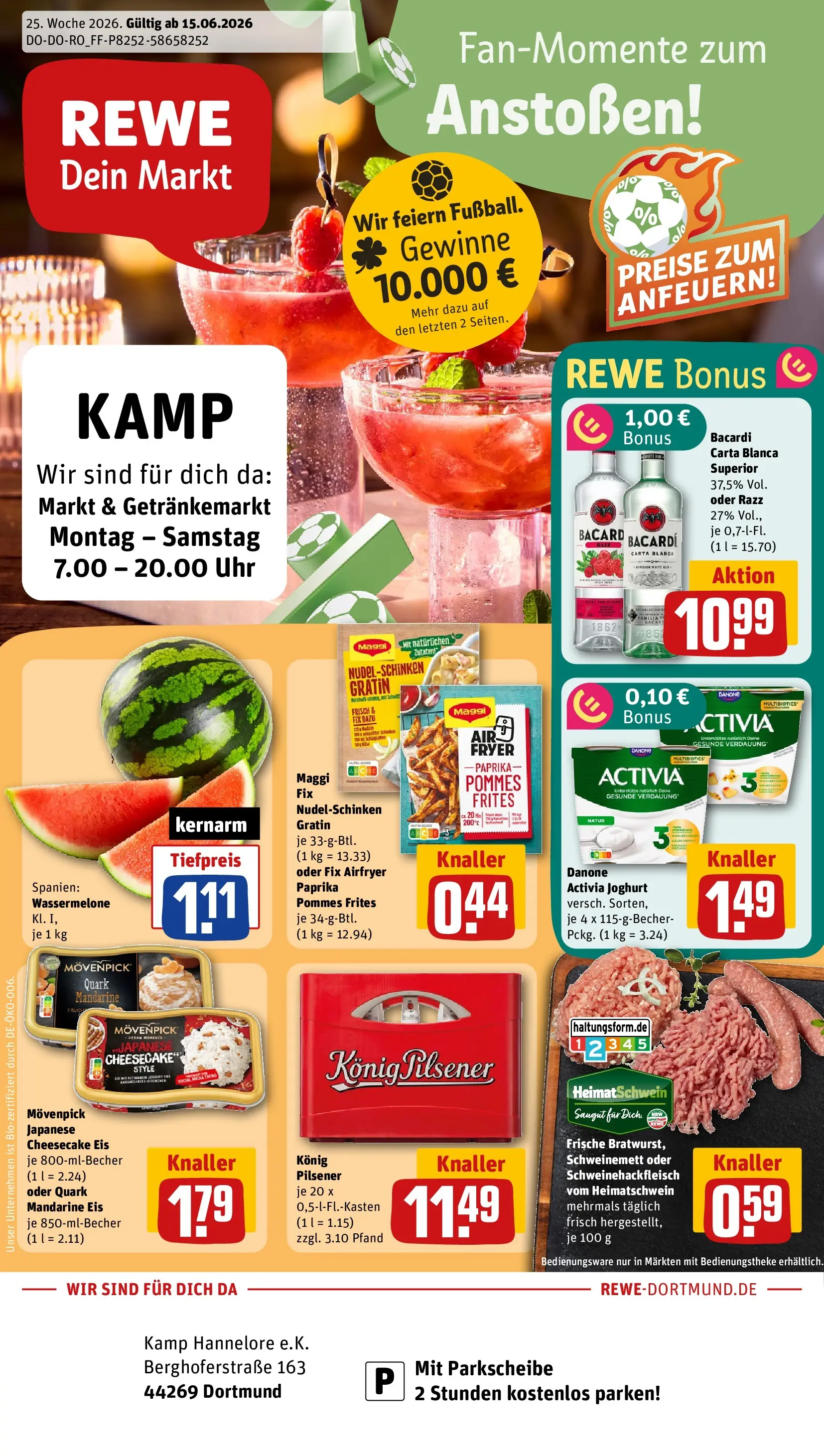 REWE Prospekt ab 14.06.2026 zum Blättern » Angebote | Seite: 1 | Produkte: Bacardi, Käse, Pommes frites, Maggi fix