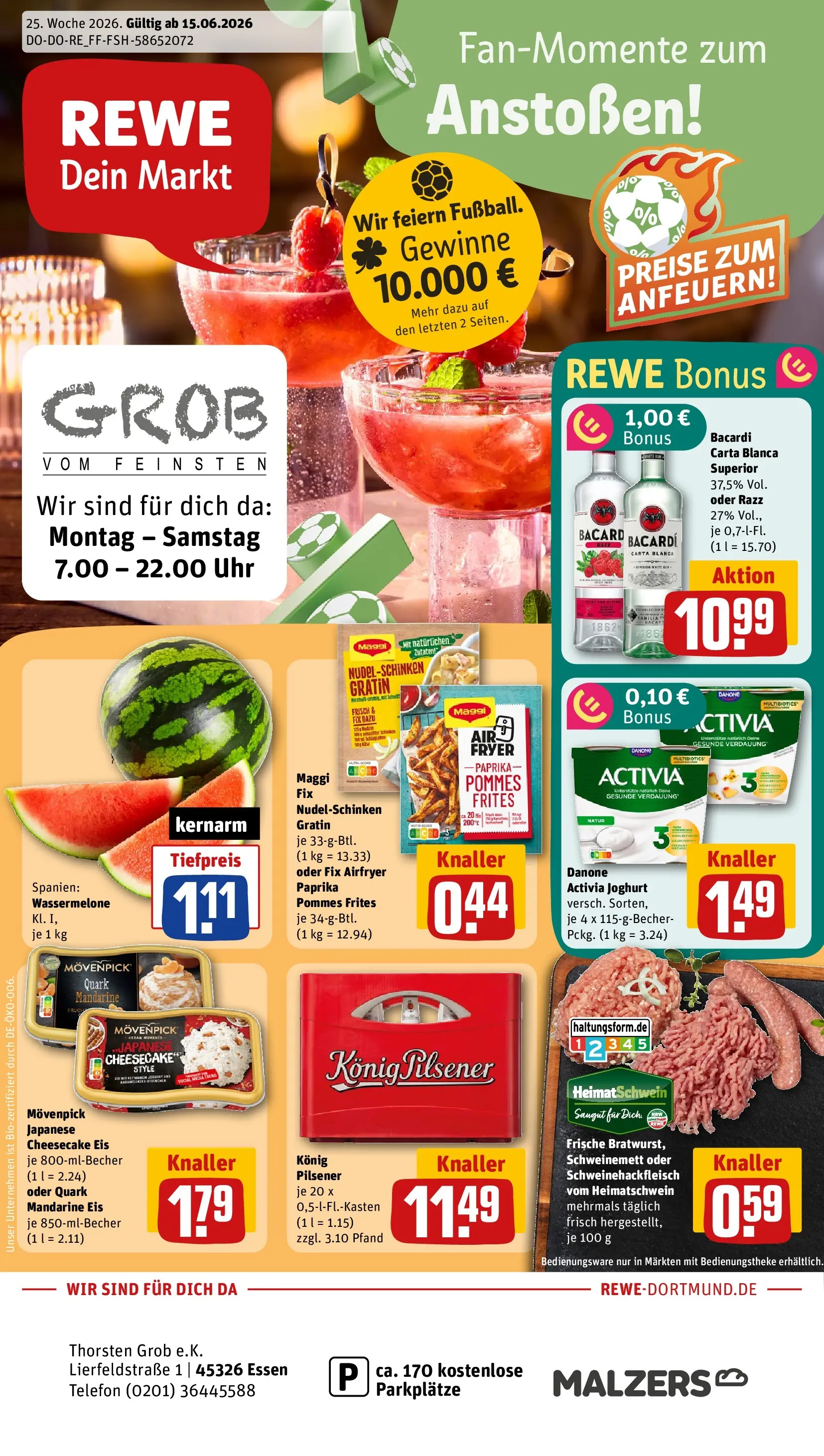 REWE Prospekt ab 14.06.2026 zum Blättern » Angebote | Seite: 1 | Produkte: Maggi, Pommes, Eis, Uhr