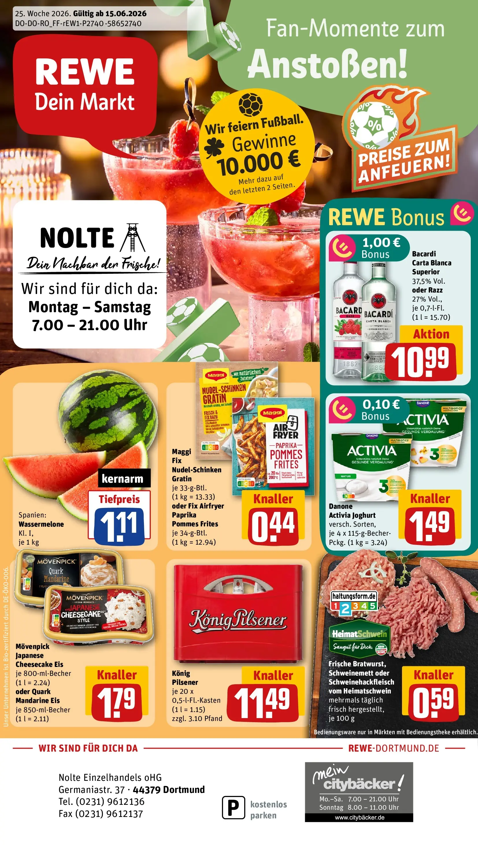 REWE Prospekt ab 14.06.2026 zum Blättern » Angebote | Seite: 1 | Produkte: Activia, Quark, Pommes frites, Pasta