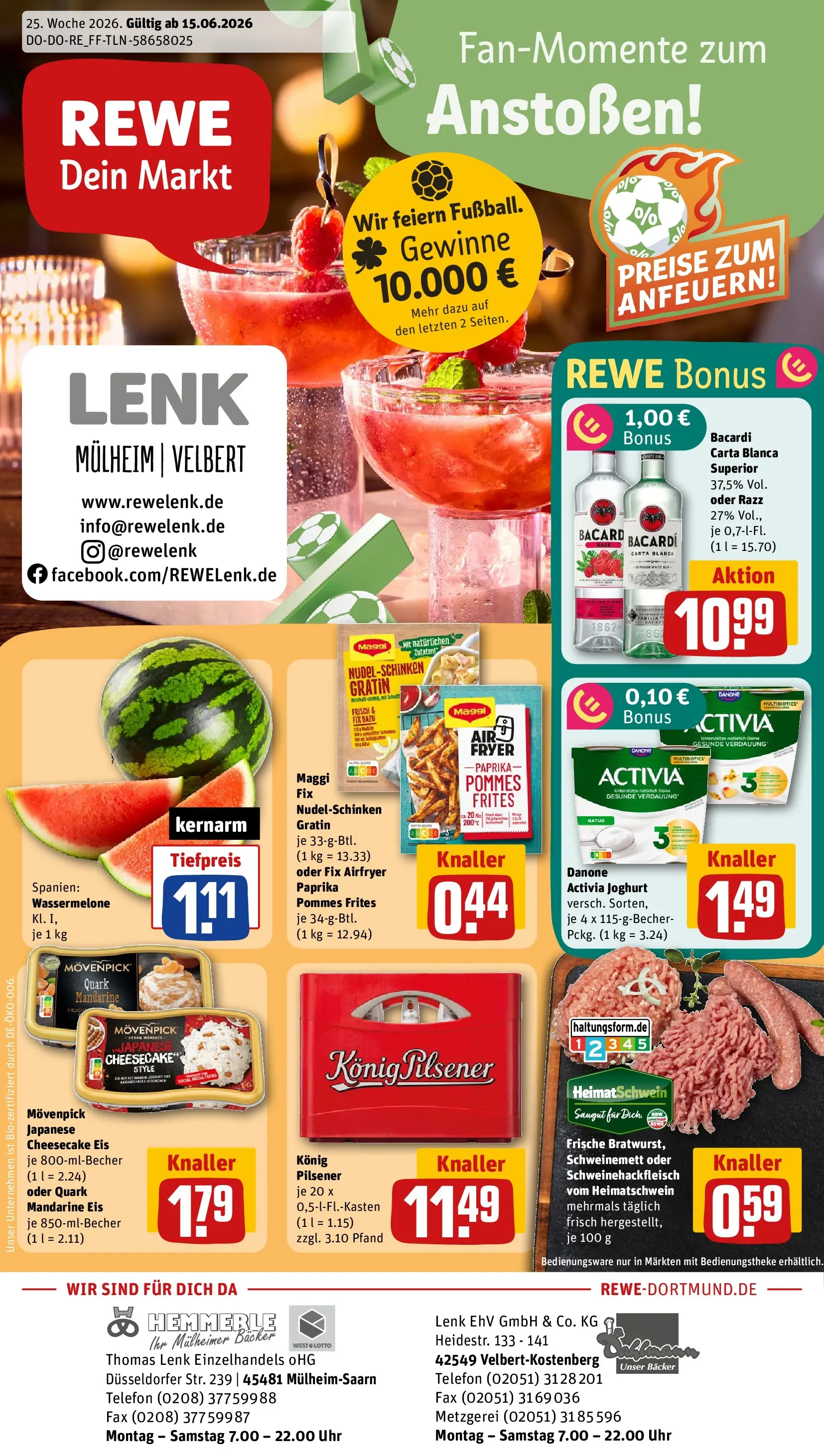 REWE Prospekt ab 14.06.2026 zum Blättern » Angebote | Seite: 1 | Produkte: Maggi, Wassermelone, Pasta, Eis