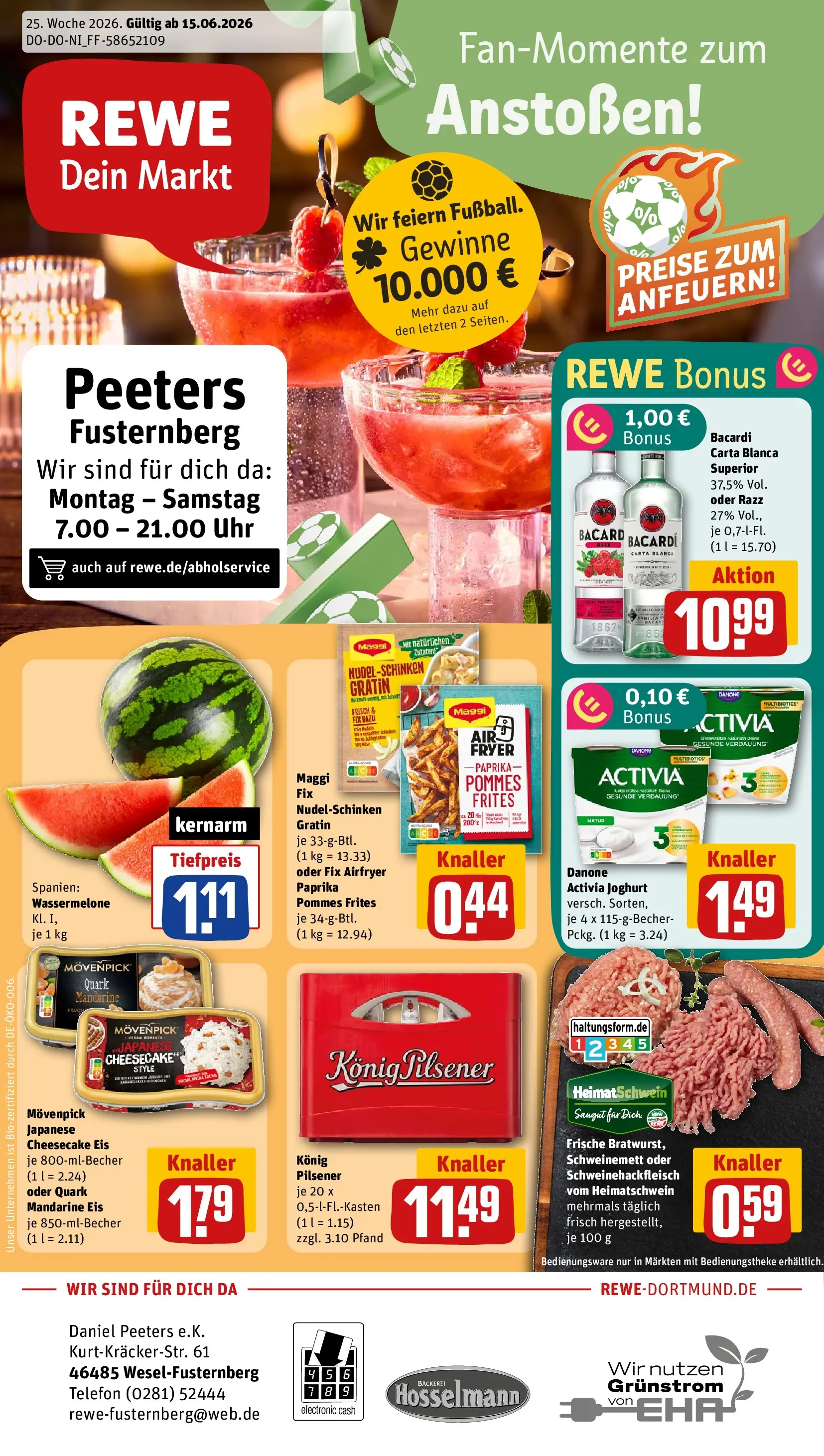REWE Prospekt ab 14.06.2026 zum Blättern » Angebote | Seite: 1 | Produkte: Quark, Pommes frites, Maggi fix, Telefon