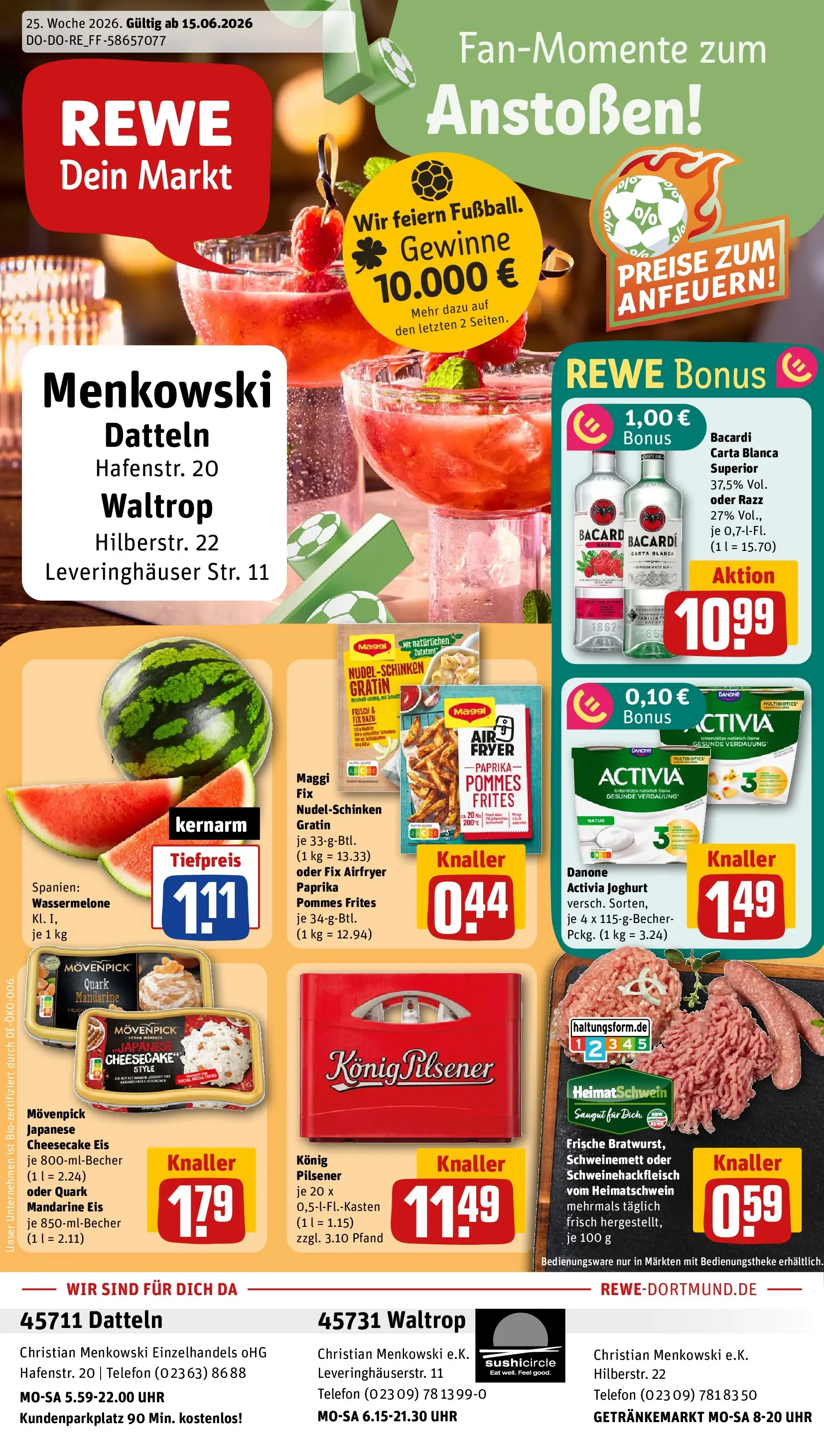 REWE Prospekt ab 14.06.2026 zum Blättern » Angebote | Seite: 1 | Produkte: Activia, Maggi fix, Eis, Uhr