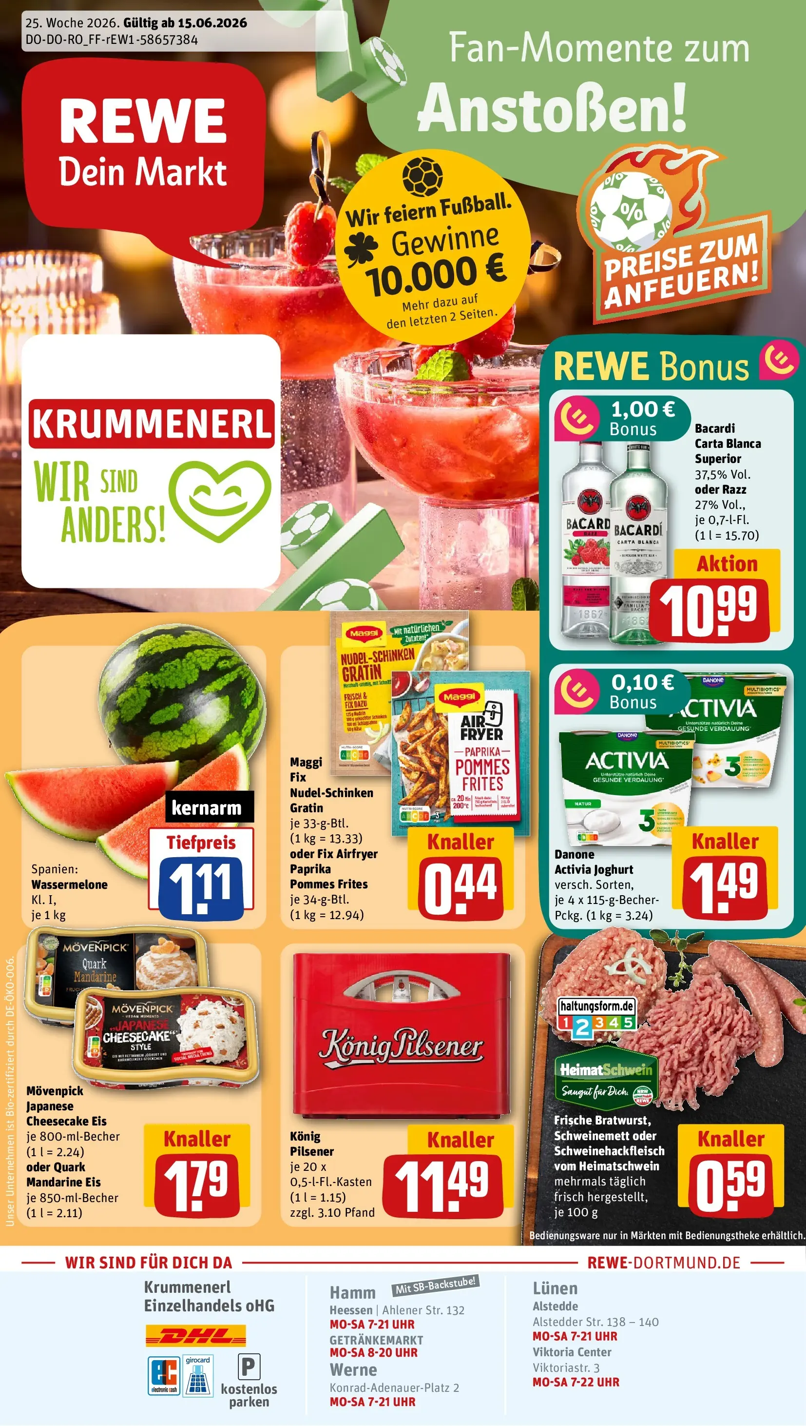 REWE Prospekt ab 14.06.2026 zum Blättern » Angebote | Seite: 1 | Produkte: Activia, Rum, Paprika, Uhr