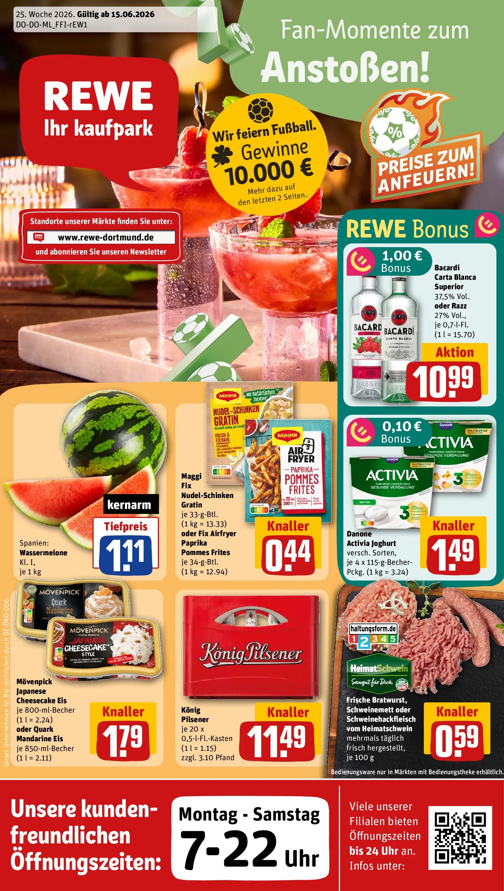 REWE Prospekt ab 14.06.2026 zum Blättern » Angebote | Seite: 1 | Produkte: Konig pilsener, Paprika, Wassermelone, Uhr