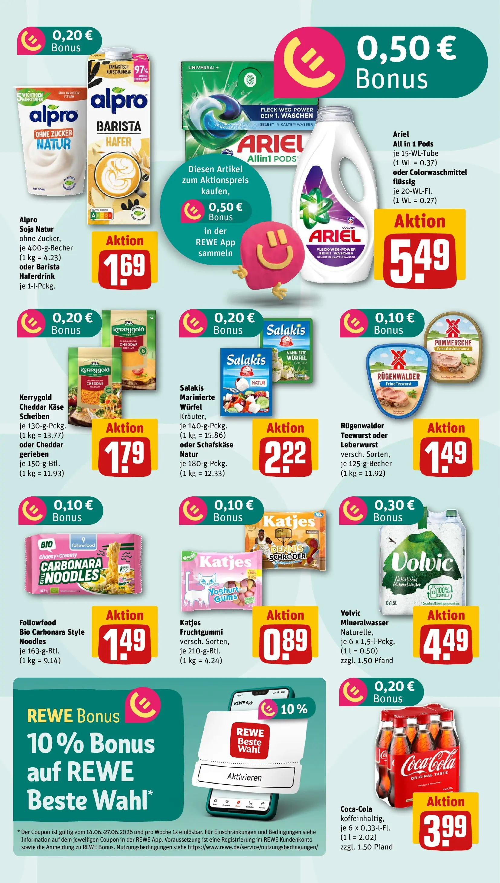 REWE Prospekt ab 14.06.2026 zum Blättern » Angebote | Seite: 5 | Produkte: Käse, Ariel, Alpro, Zucker