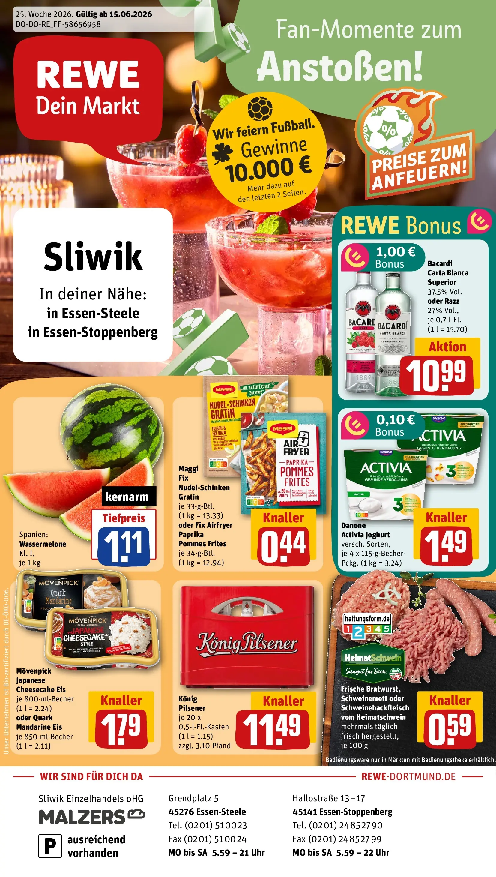 REWE Prospekt ab 14.06.2026 zum Blättern » Angebote | Seite: 1 | Produkte: Bacardi, Paprika, Maggi fix, Uhr