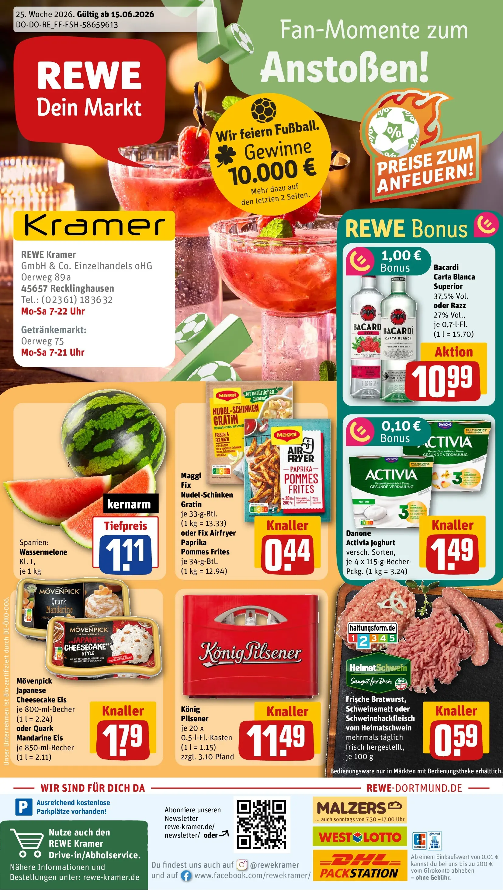REWE Prospekt ab 14.06.2026 zum Blättern » Angebote | Seite: 1 | Produkte: Maggi, Joghurt, Rum, Pommes frites