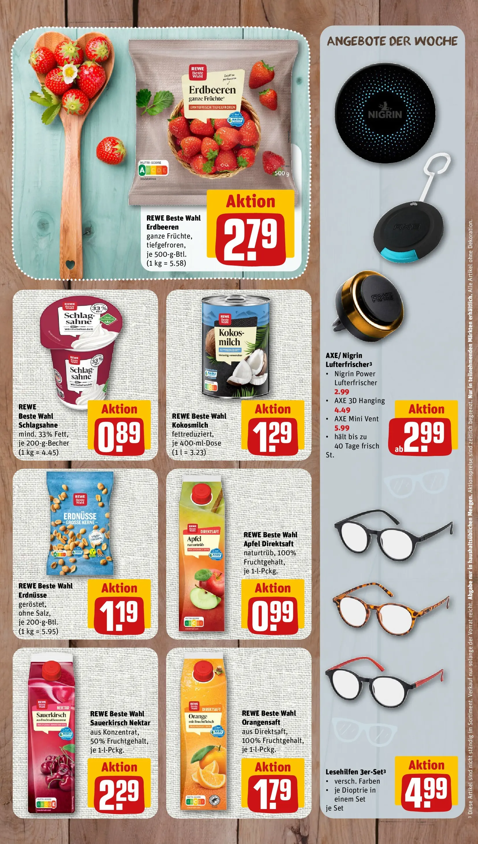 REWE Prospekt ab 14.06.2026 zum Blättern » Angebote | Seite: 7 | Produkte: Erdnüsse, Schlagsahne, Milch, Axe