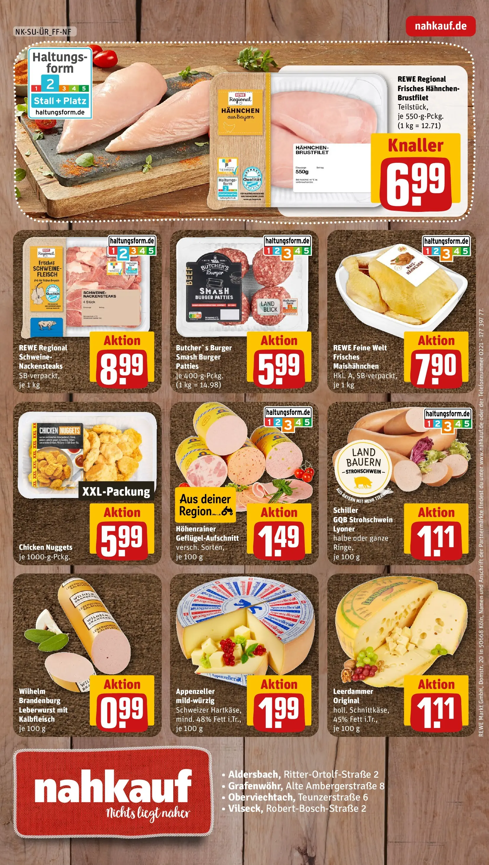 REWE Prospekt ab 14.06.2026 zum Blättern » Angebote | Seite: 8 | Produkte: Nackensteaks, Hahnchen, Burger, Leerdammer