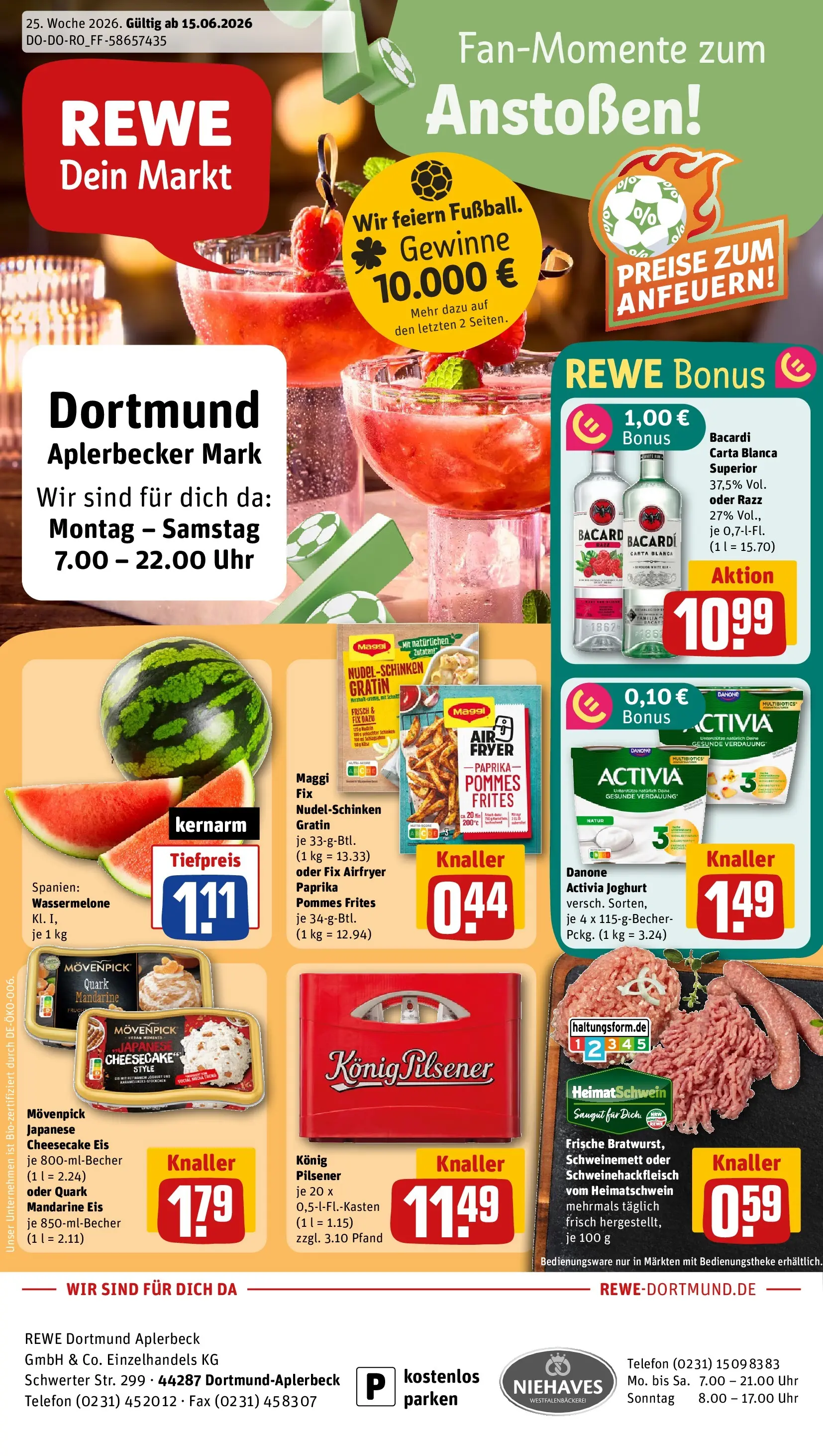 REWE Prospekt ab 14.06.2026 zum Blättern » Angebote | Seite: 1 | Produkte: Activia, Joghurt, Paprika, Wassermelone