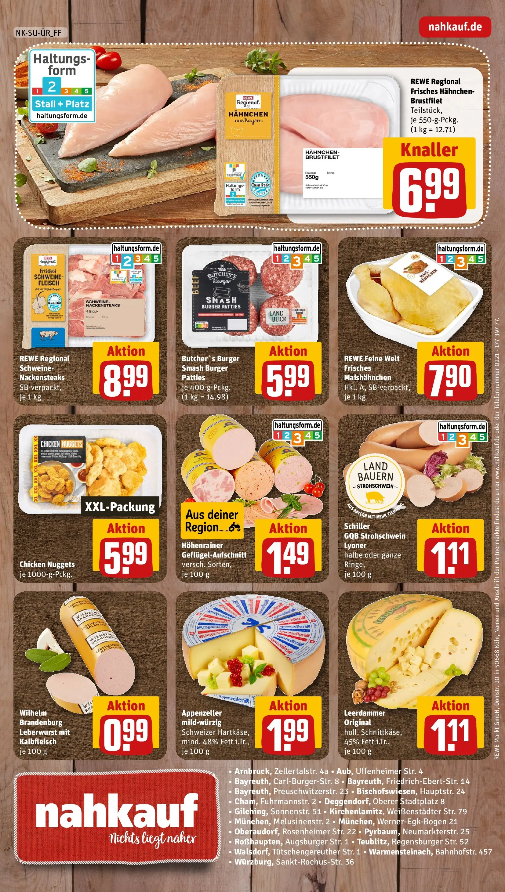 REWE Prospekt ab 14.06.2026 zum Blättern » Angebote | Seite: 8 | Produkte: Nackensteaks, Hahnchen, Burger, Leerdammer