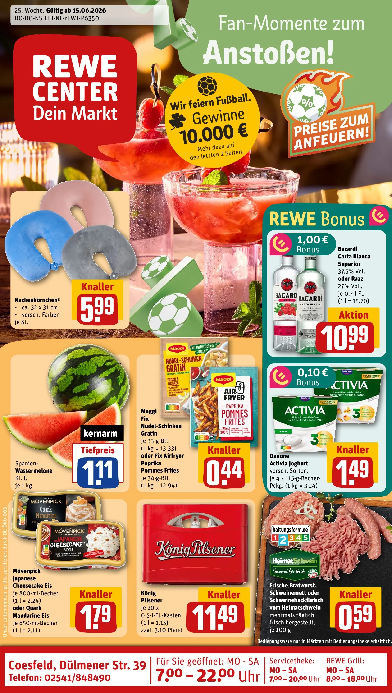 REWE Prospekt ab 14.06.2026 zum Blättern » Angebote | Seite: 1 | Produkte: Joghurt, Rum, Pommes, Pommes frites