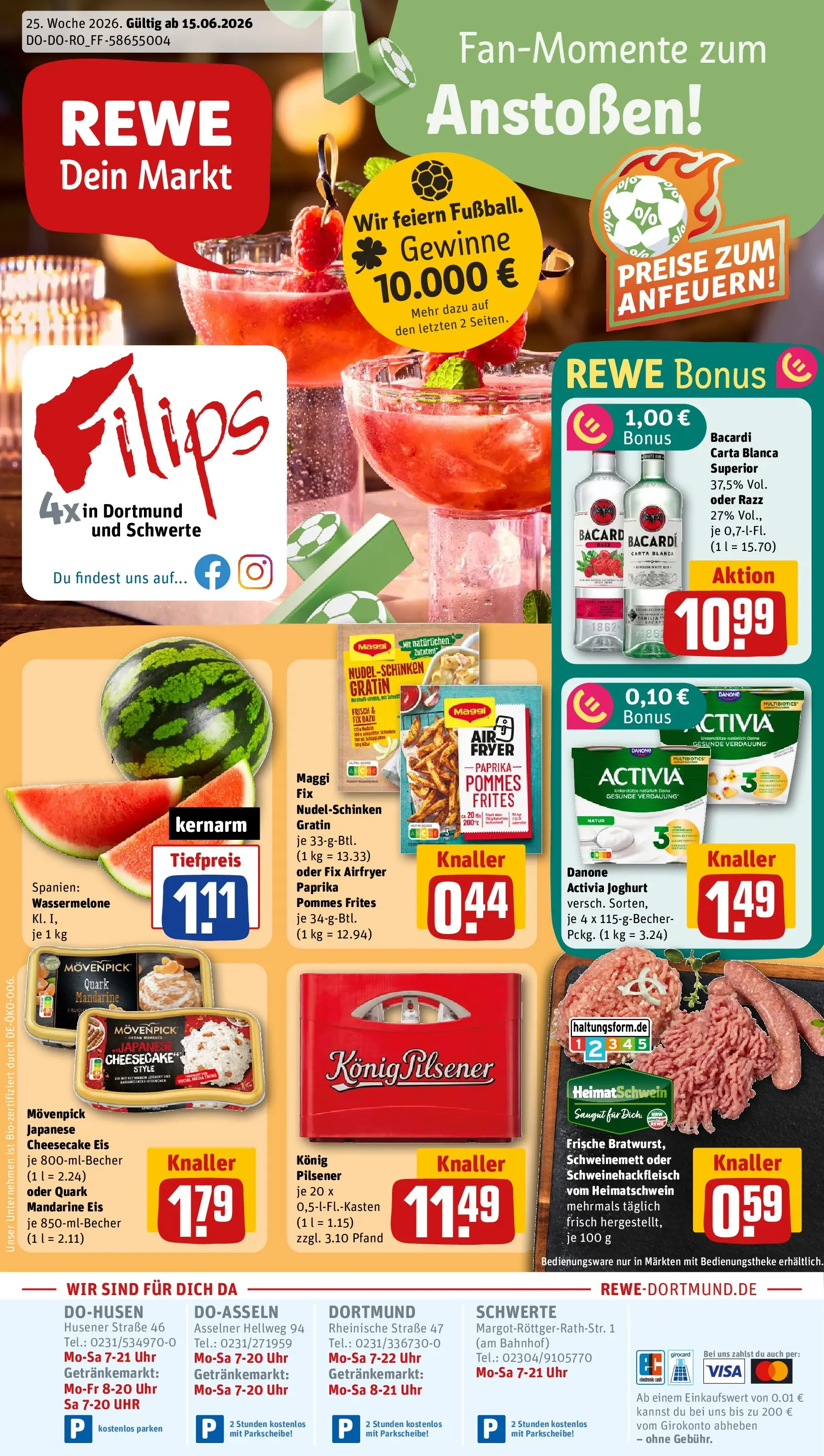 REWE Prospekt ab 14.06.2026 zum Blättern » Angebote | Seite: 1 | Produkte: Quark, Rum, Wassermelone, Eis