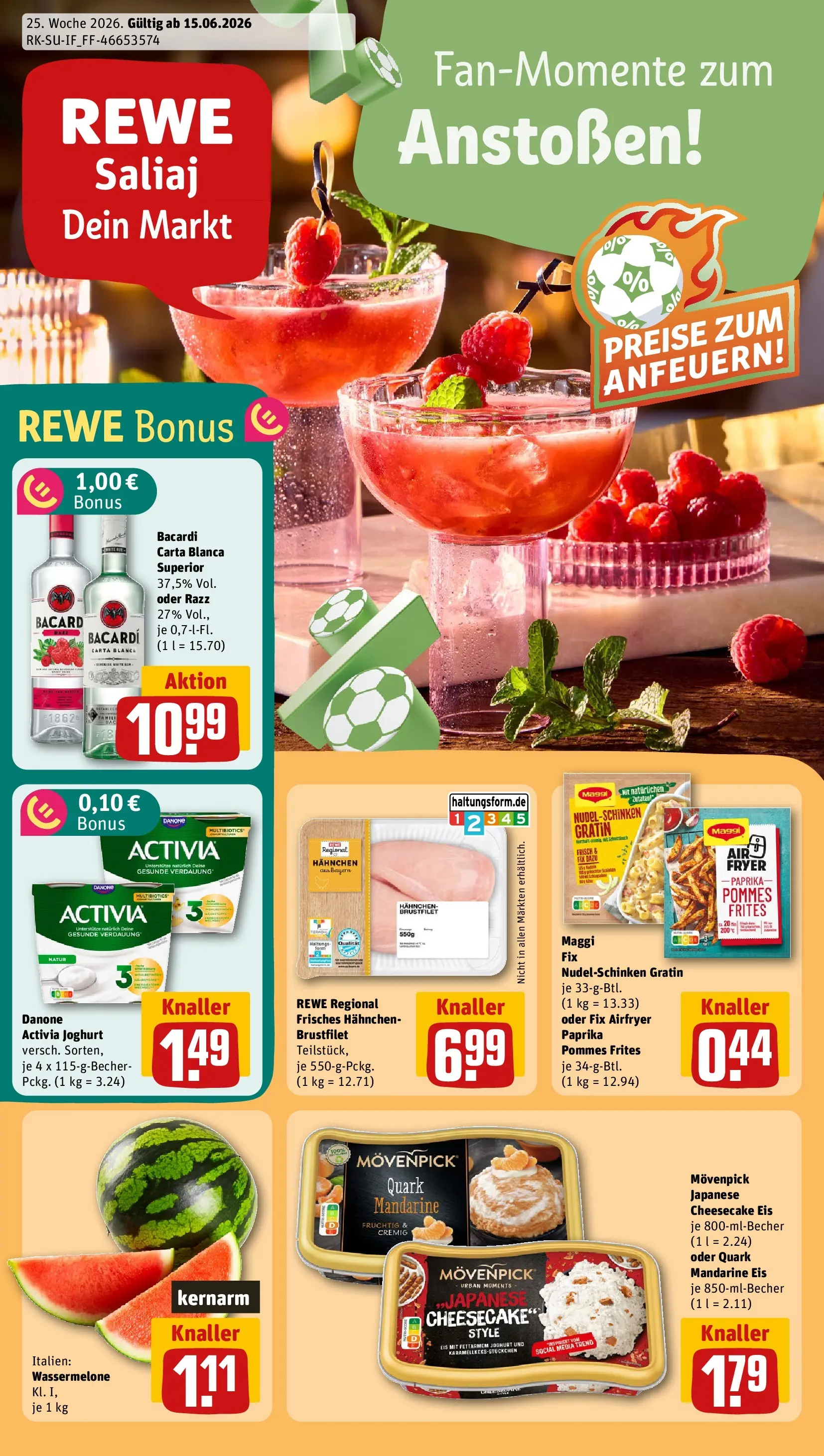 REWE Prospekt ab 14.06.2026 zum Blättern » Angebote | Seite: 1 | Produkte: Danone activia, Quark, Paprika, Maggi fix