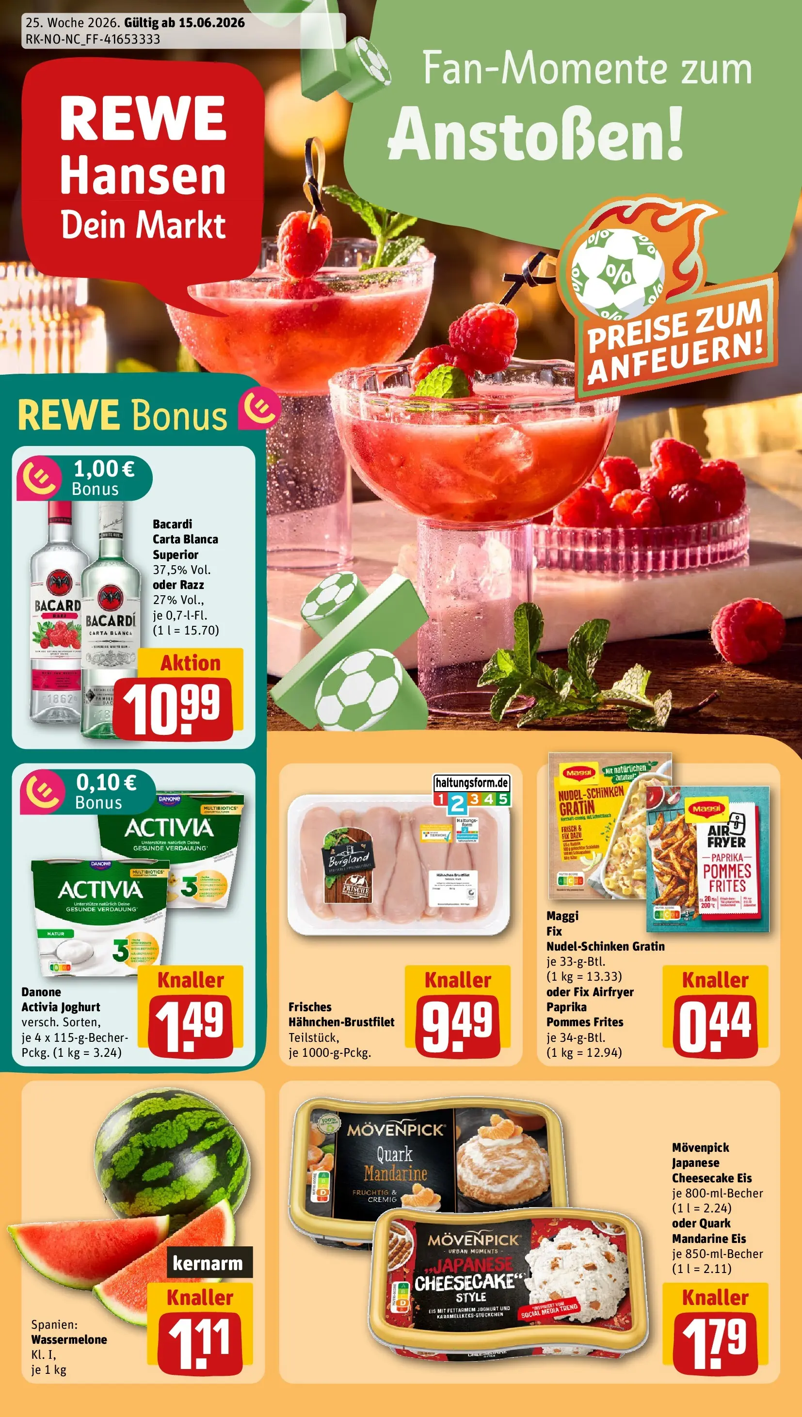 REWE Prospekt ab 14.06.2026 zum Blättern » Angebote | Seite: 1 | Produkte: Activia, Quark, Maggi fix, Eis