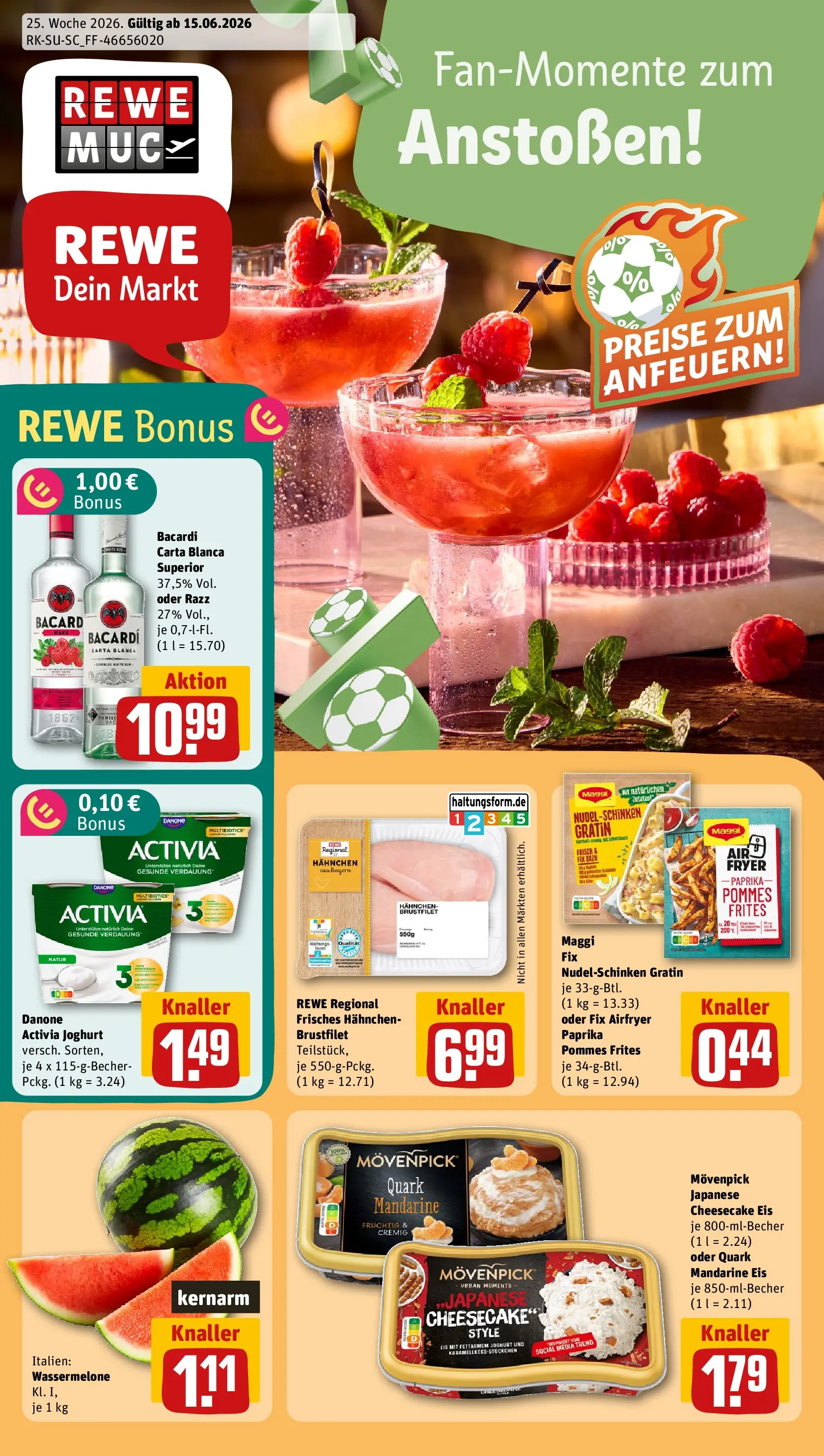REWE Prospekt ab 14.06.2026 zum Blättern » Angebote | Seite: 1 | Produkte: Bacardi, Hahnchen, Maggi, Paprika