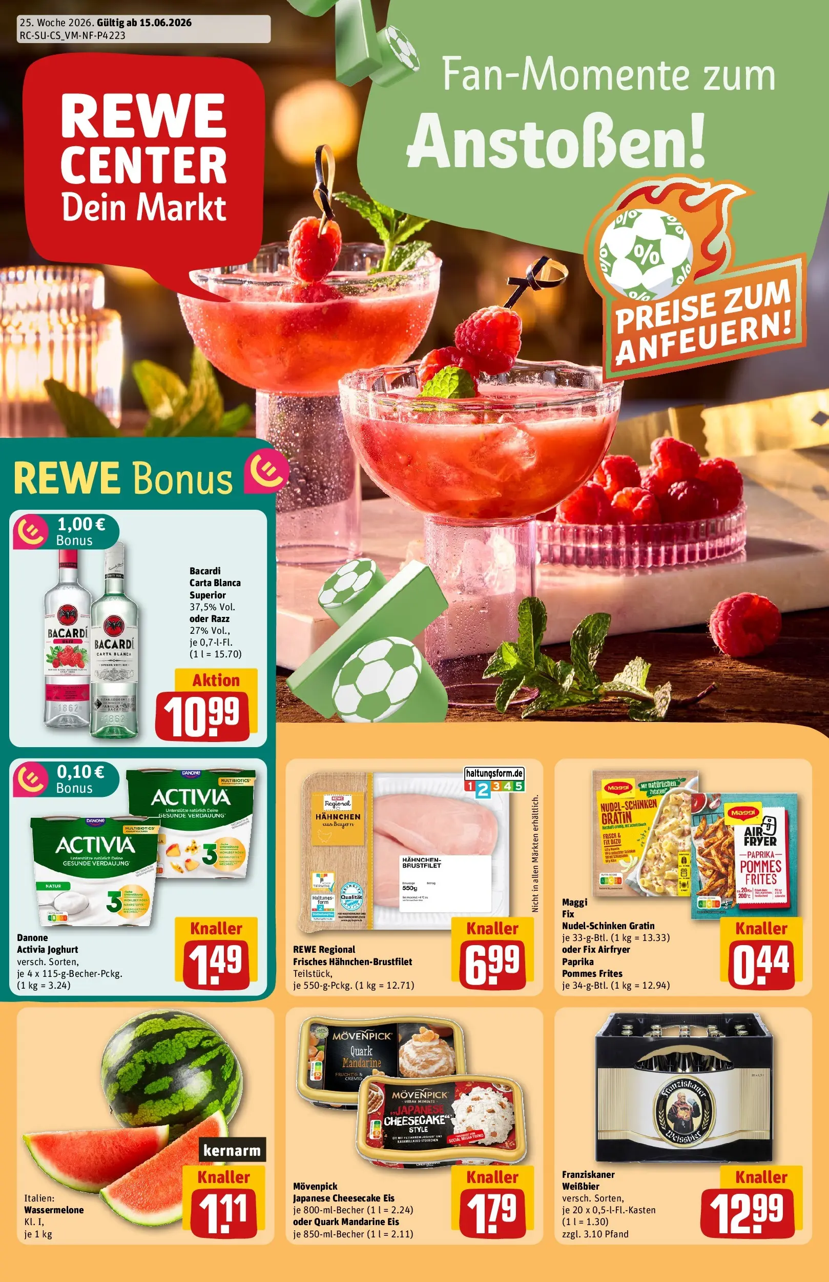 REWE Prospekt ab 14.06.2026 zum Blättern » Angebote | Seite: 1 | Produkte: Franziskaner, Hahnchen, Pommes, Pasta
