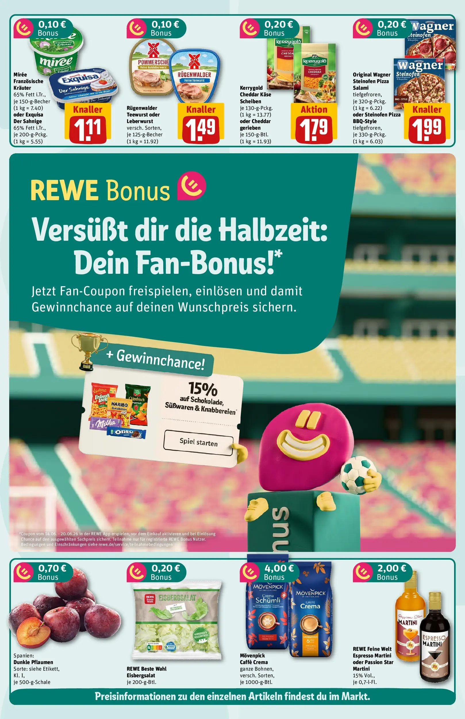 REWE Prospekt ab 14.06.2026 zum Blättern » Angebote | Seite: 2 | Produkte: Martini, Käse, Eisbergsalat, Exquisa