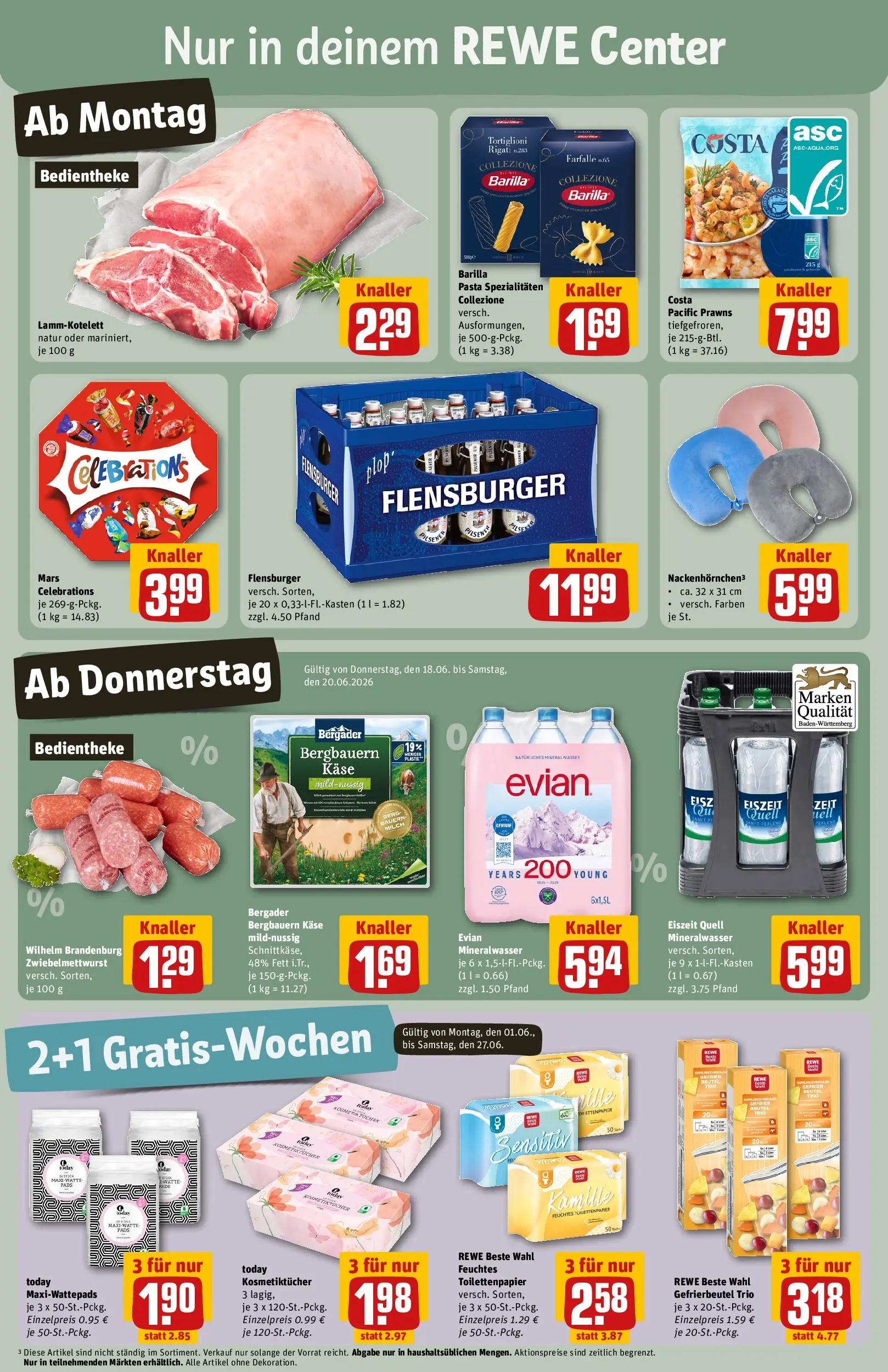 REWE Prospekt ab 14.06.2026 zum Blättern » Angebote | Seite: 3 | Produkte: Käse, Mineralwasser, Celebrations, Toilettenpapier