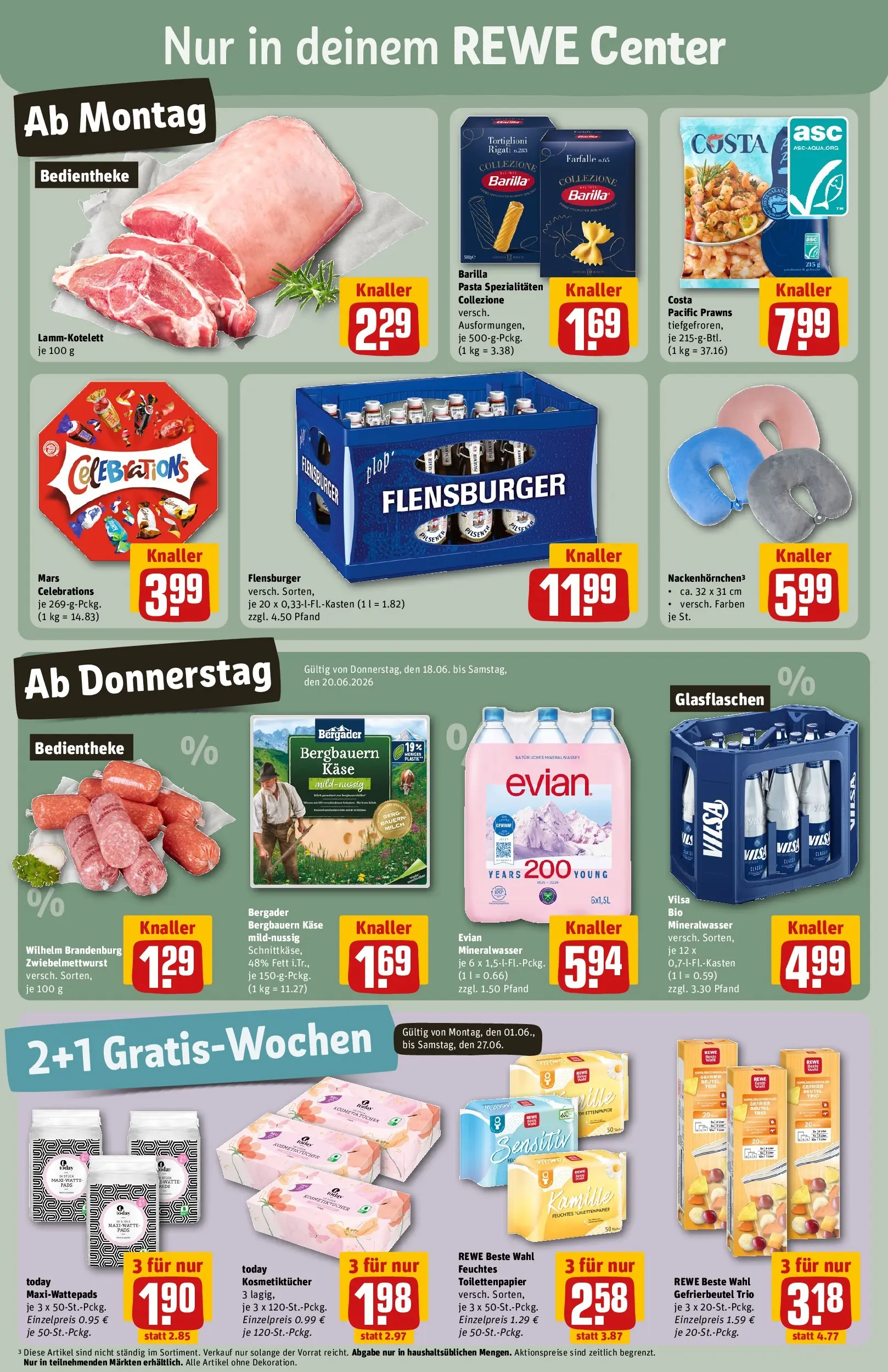 REWE Prospekt ab 14.06.2026 zum Blättern » Angebote | Seite: 3 | Produkte: Käse, Barilla, Mineralwasser, Pasta