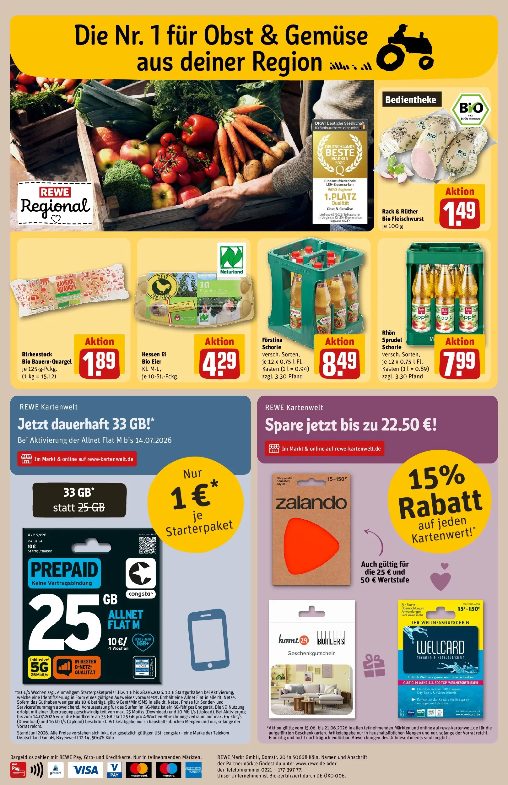 REWE Prospekt ab 14.06.2026 zum Blättern » Angebote | Seite: 26 | Produkte: Eier, Apple, Gemüse, Obst
