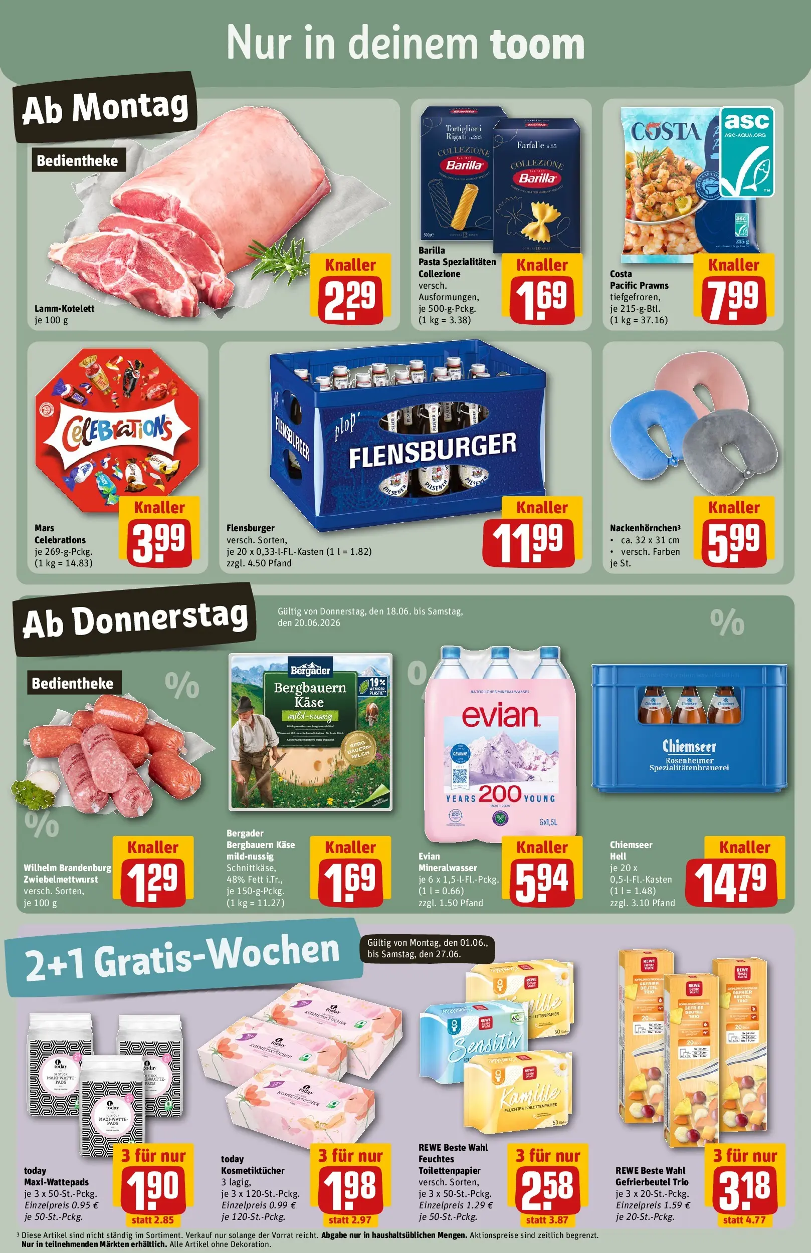 REWE Prospekt ab 14.06.2026 zum Blättern » Angebote | Seite: 3 | Produkte: Käse, Barilla, Pasta, Toilettenpapier
