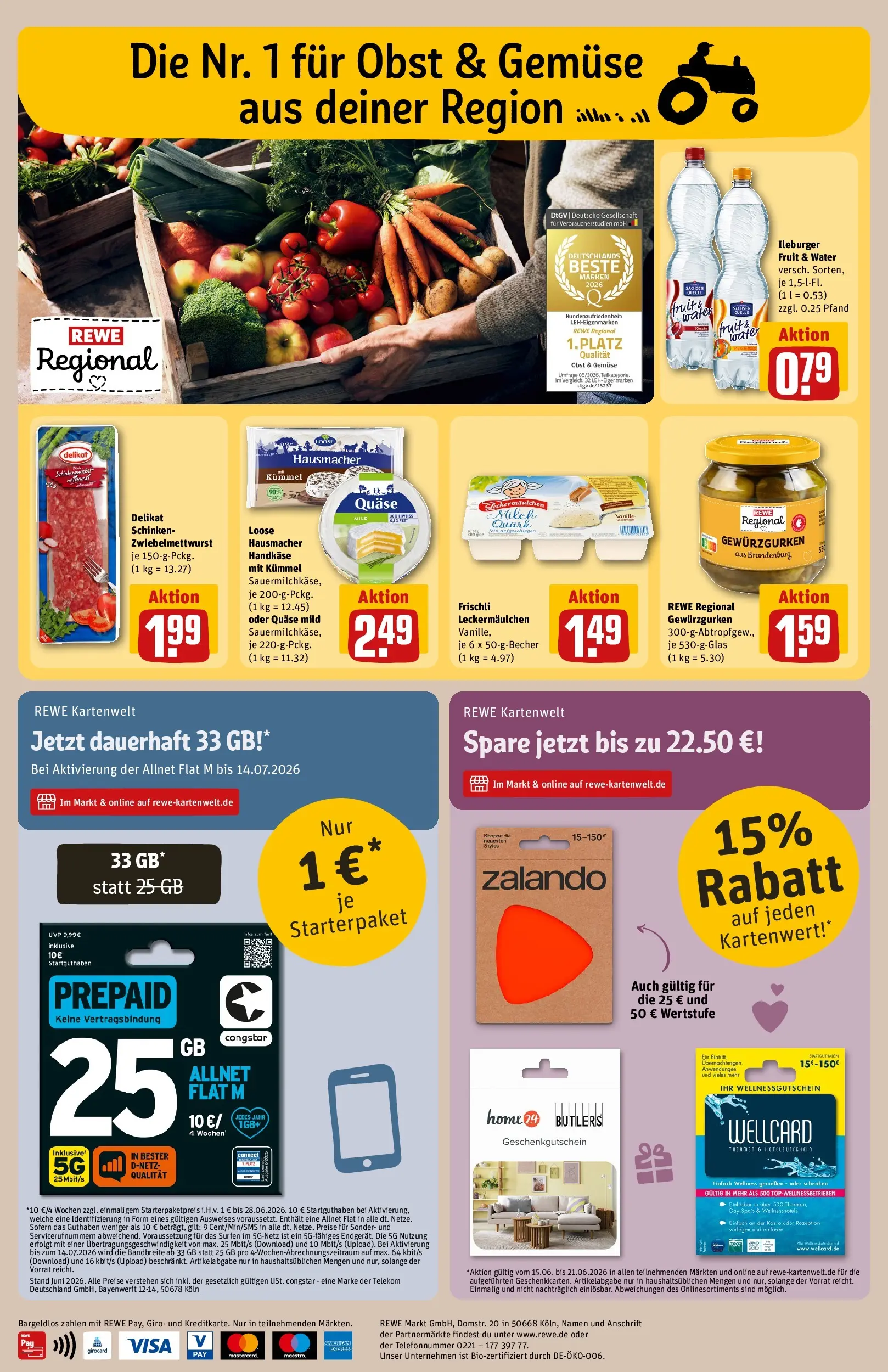 REWE Prospekt ab 14.06.2026 zum Blättern » Angebote | Seite: 30 | Produkte: Quark, Milch, Obst, Schinken