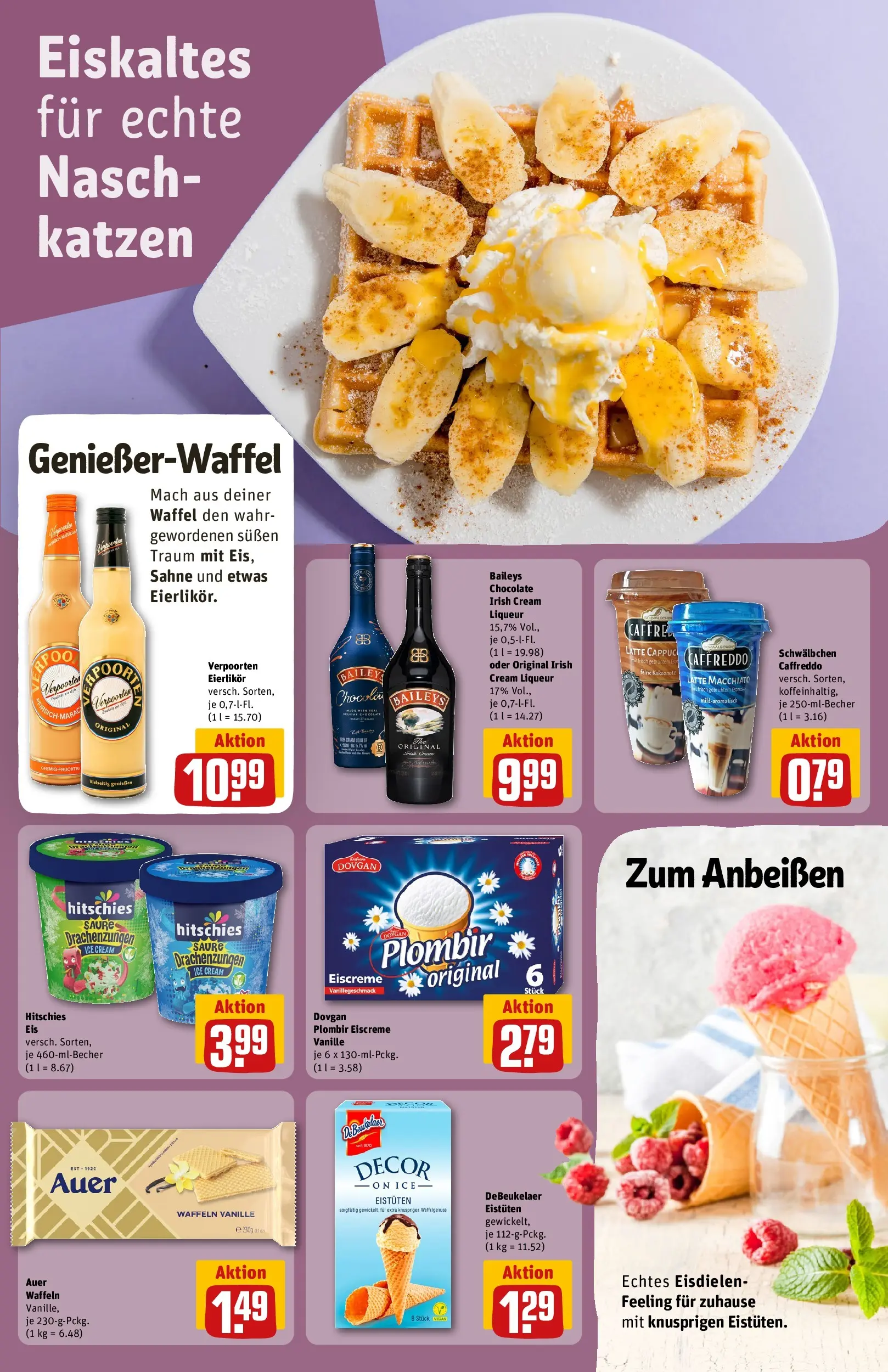 REWE Prospekt ab 14.06.2026 zum Blättern » Angebote | Seite: 16 | Produkte: Waffeln, Baileys, Sahne, Eis
