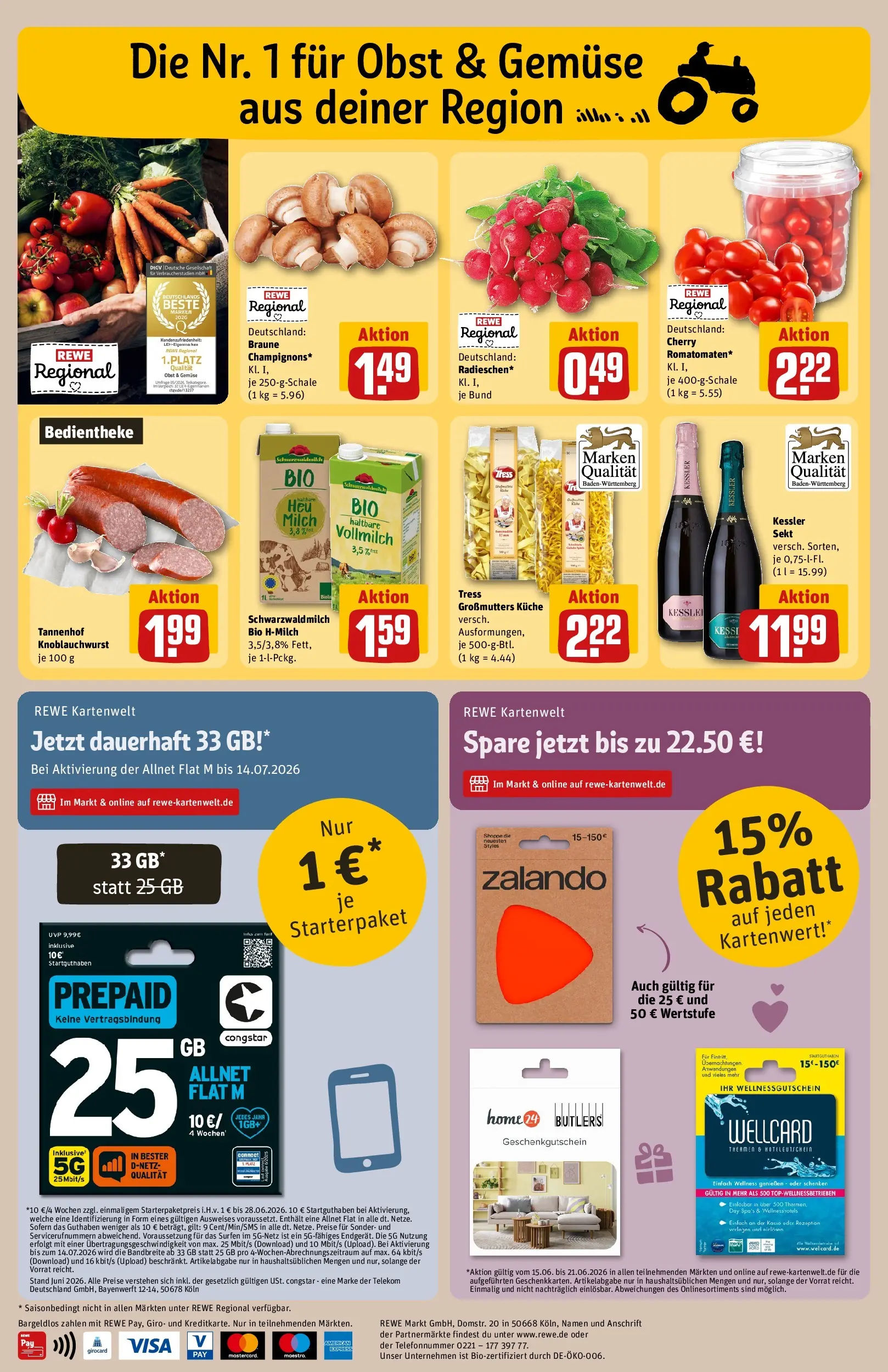 REWE Prospekt ab 14.06.2026 zum Blättern » Angebote | Seite: 26 | Produkte: Sekt, Küche, Gemüse, Pasta
