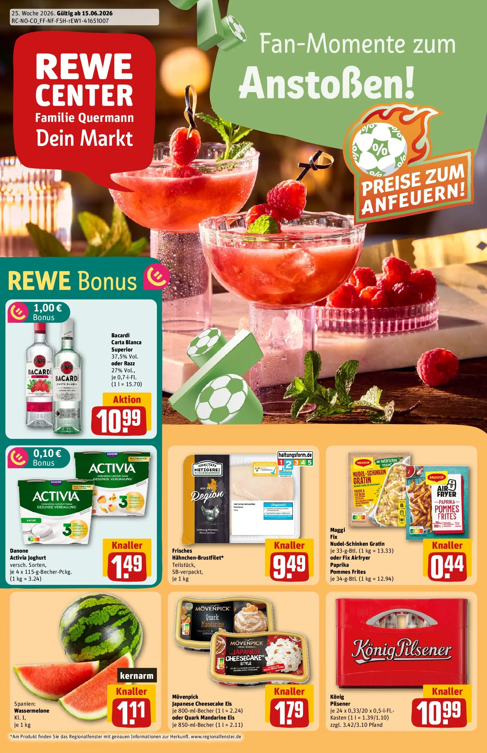 REWE Prospekt ab 14.06.2026 zum Blättern » Angebote | Seite: 1 | Produkte: Rum, Paprika, Maggi fix, Wassermelone