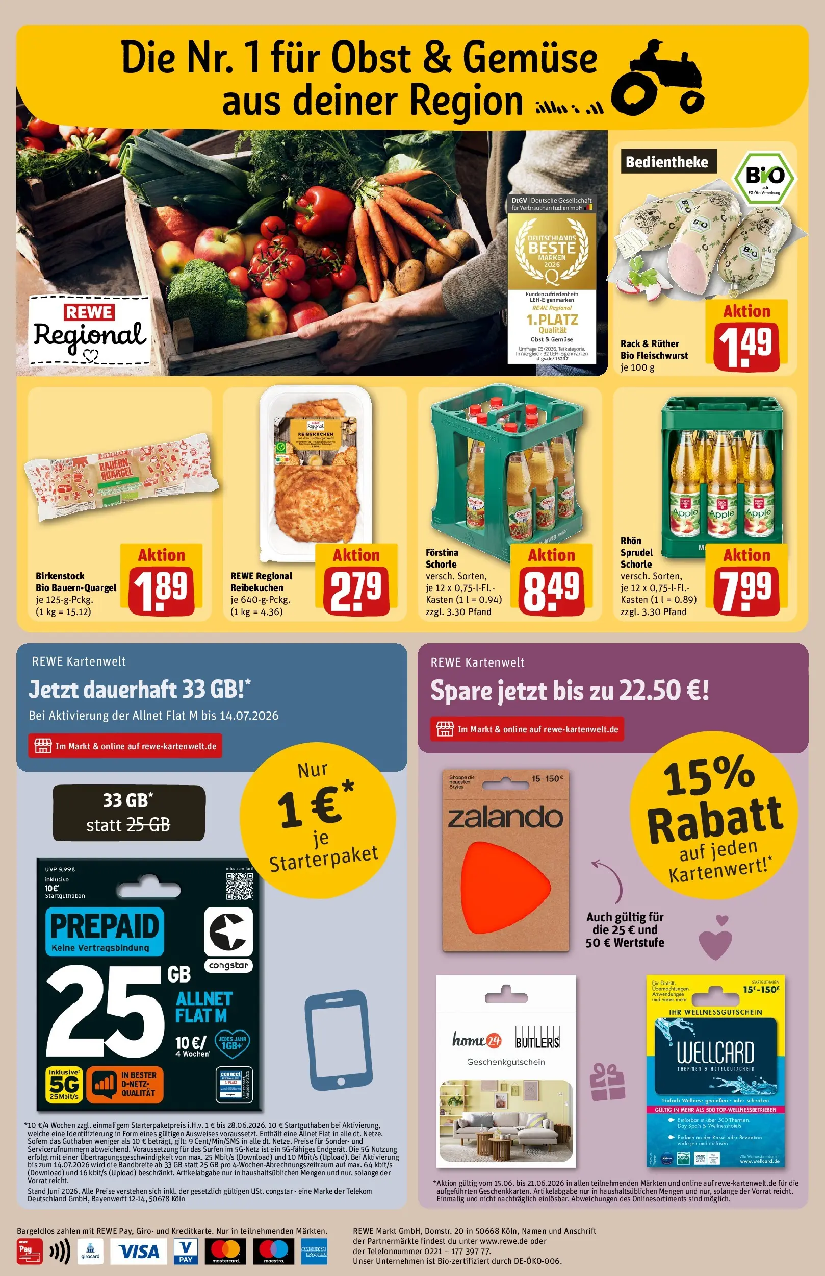 REWE Prospekt ab 14.06.2026 zum Blättern » Angebote | Seite: 26 | Produkte: Apple, Gemüse, Obst