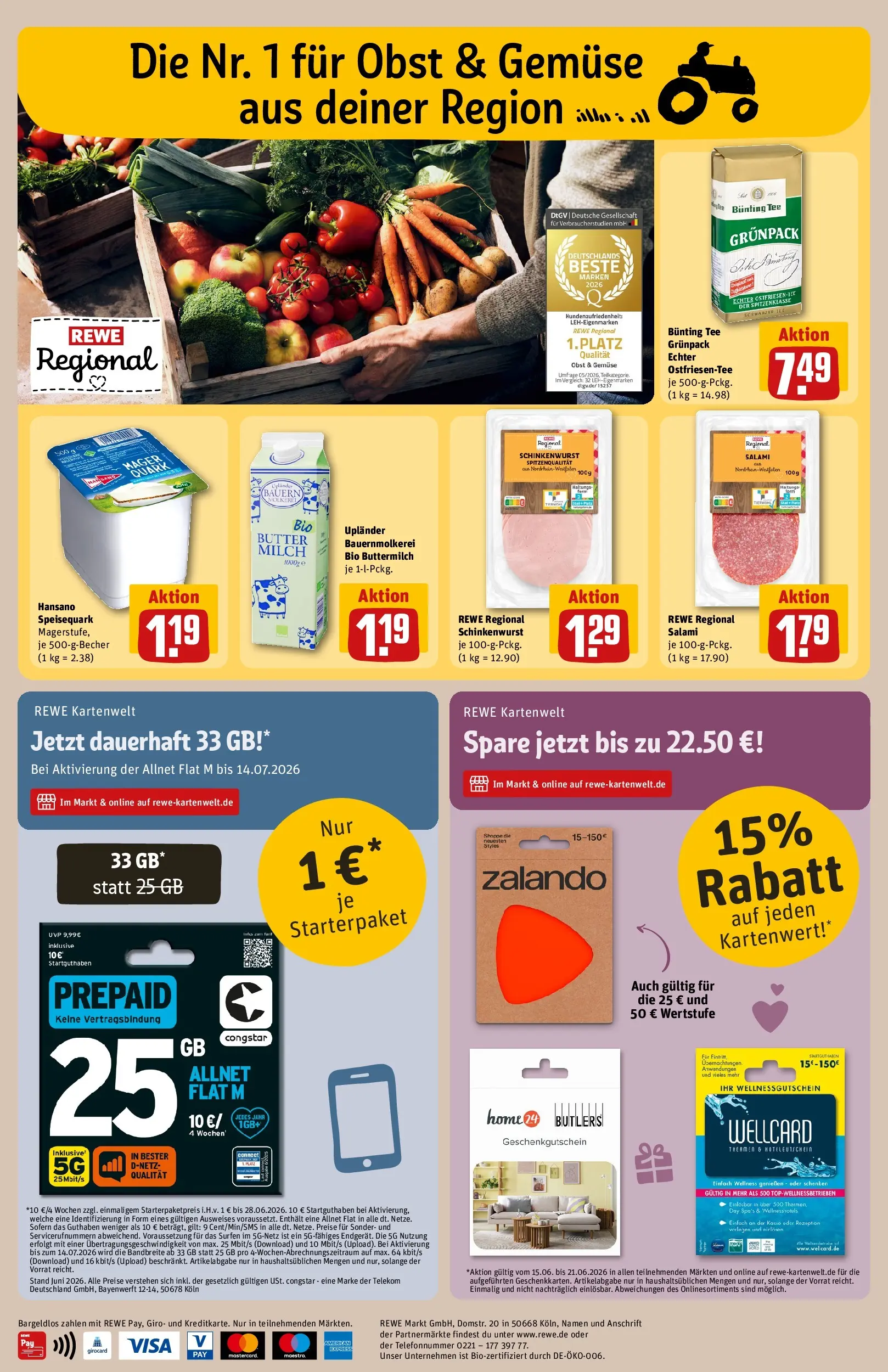REWE Prospekt ab 14.06.2026 zum Blättern » Angebote | Seite: 30 | Produkte: Milch, Gemüse, Obst, Tee