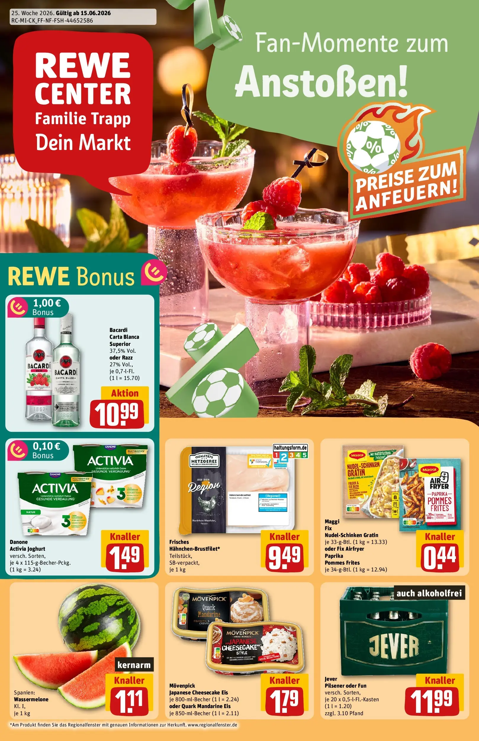 REWE Prospekt ab 14.06.2026 zum Blättern » Angebote | Seite: 1 | Produkte: Bacardi, Joghurt, Paprika, Eis