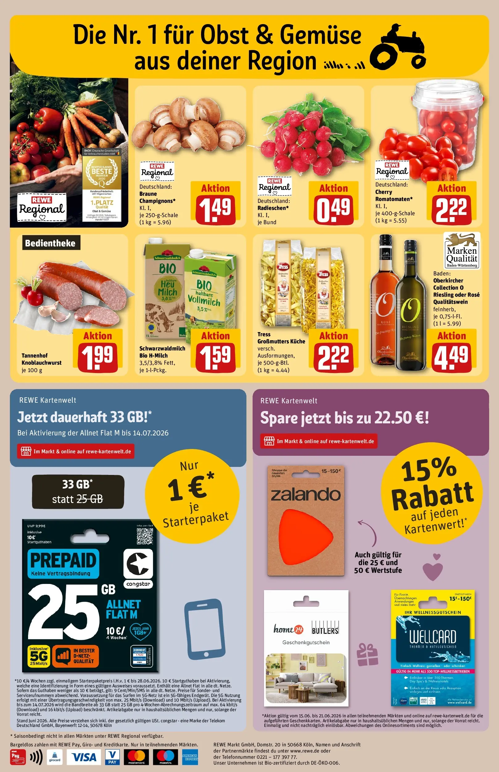 REWE Prospekt ab 14.06.2026 zum Blättern » Angebote | Seite: 26 | Produkte: Milch, Küche, Gemüse, Obst