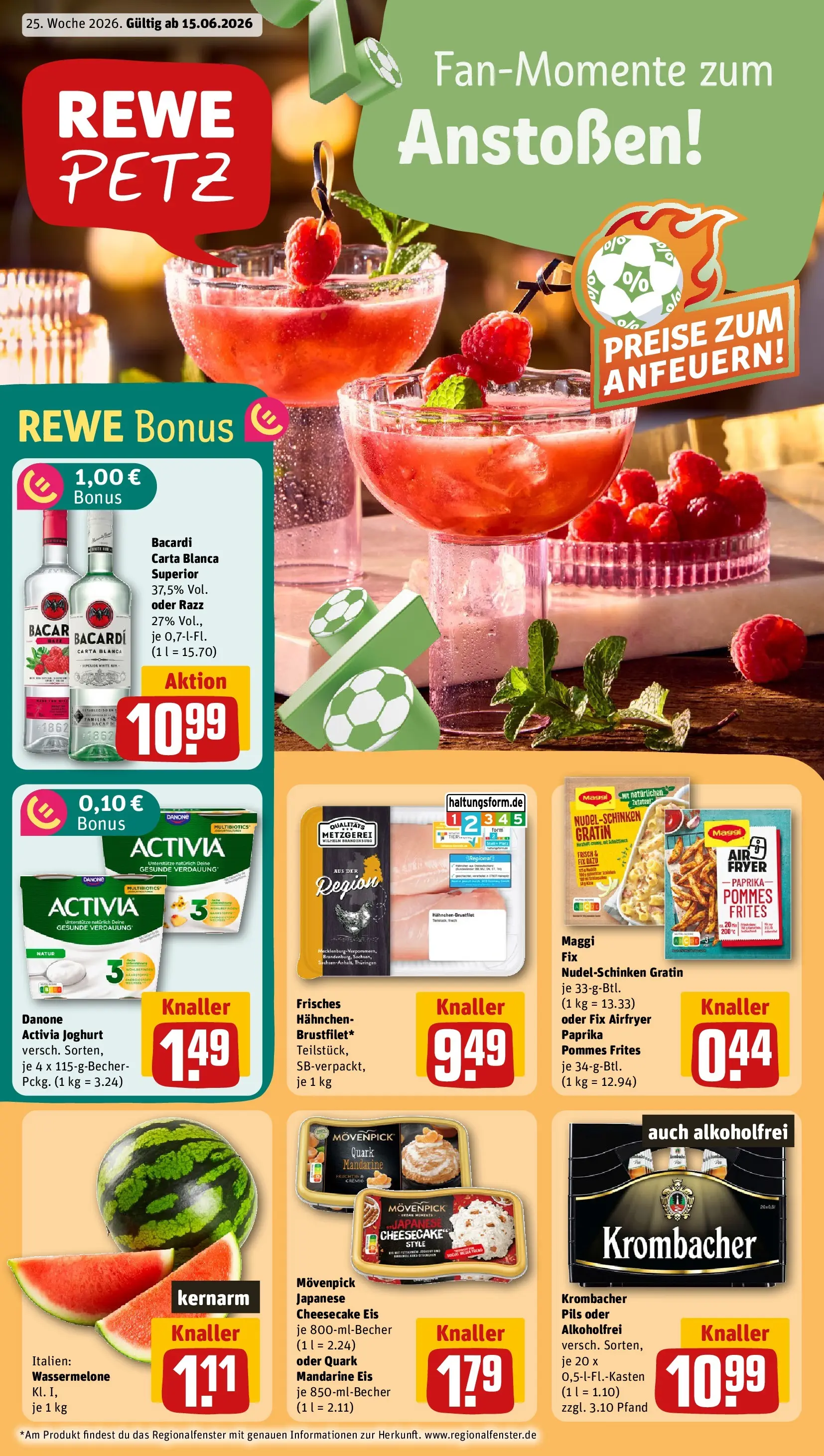 REWE Prospekt ab 14.06.2026 zum Blättern » Angebote | Seite: 1 | Produkte: Quark, Pils, Krombacher, Eis
