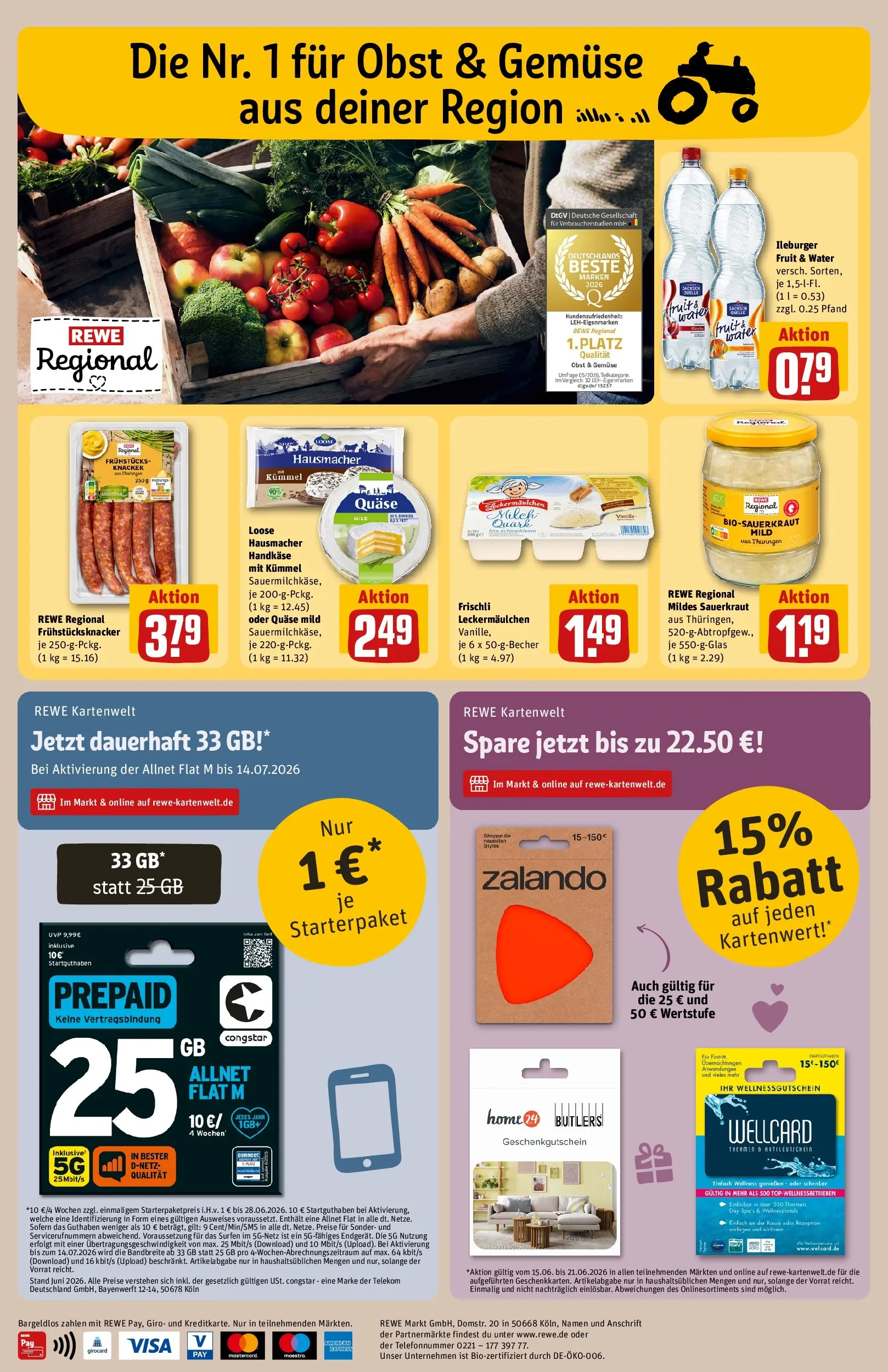 REWE Prospekt ab 14.06.2026 zum Blättern » Angebote | Seite: 30 | Produkte: Quark, Milch, Gemüse, Obst