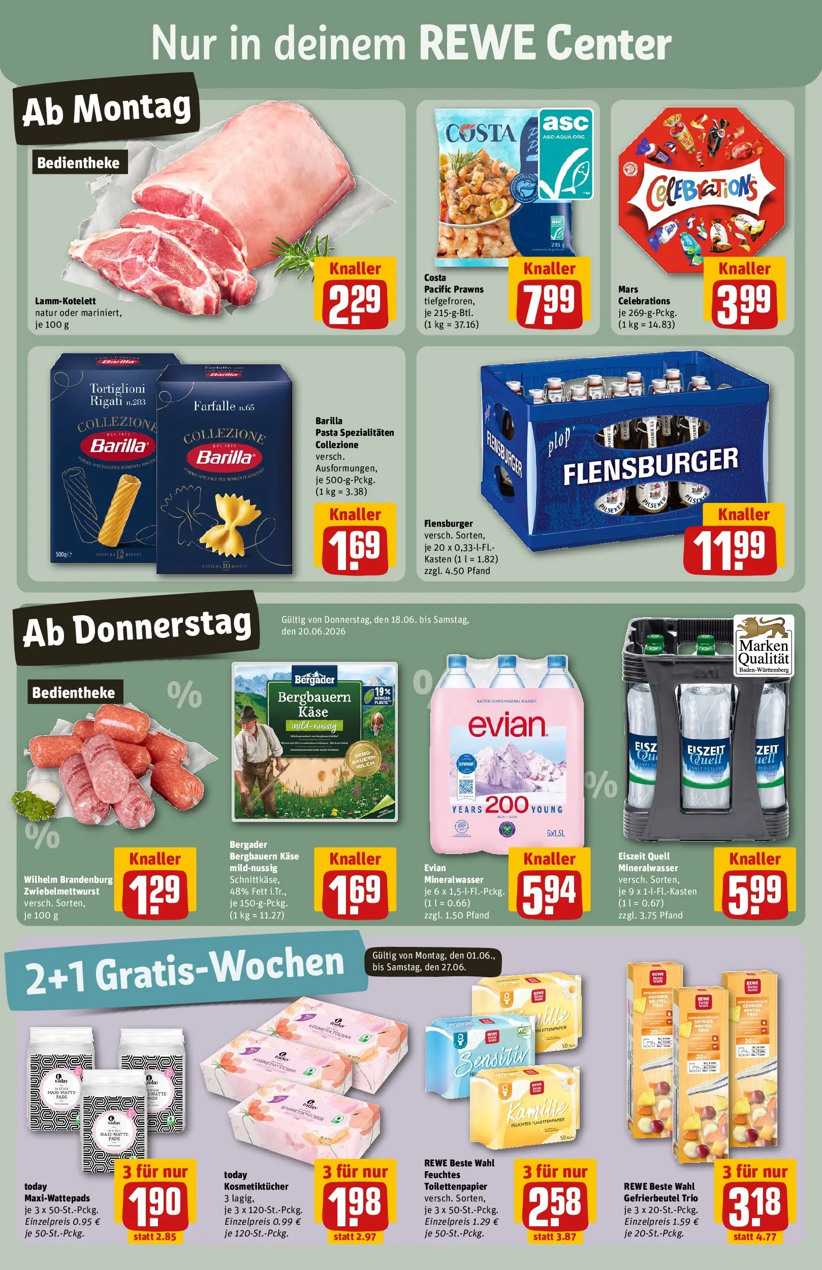REWE Prospekt ab 14.06.2026 zum Blättern » Angebote | Seite: 3 | Produkte: Barilla, Mineralwasser, Mars, Flensburger