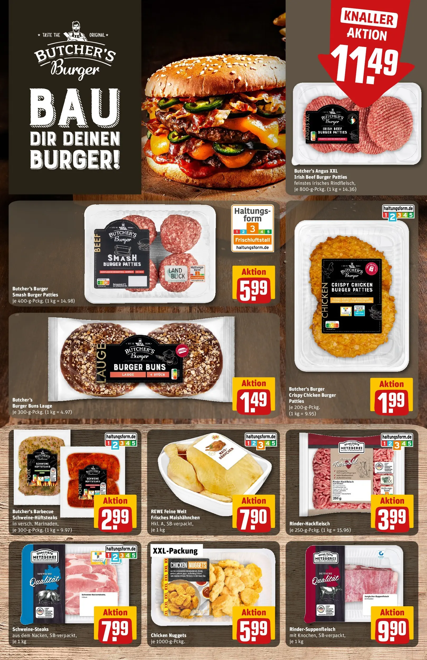 REWE Prospekt ab 14.06.2026 zum Blättern » Angebote | Seite: 11 | Produkte: Burger, Schweinenacken, Suppenfleisch