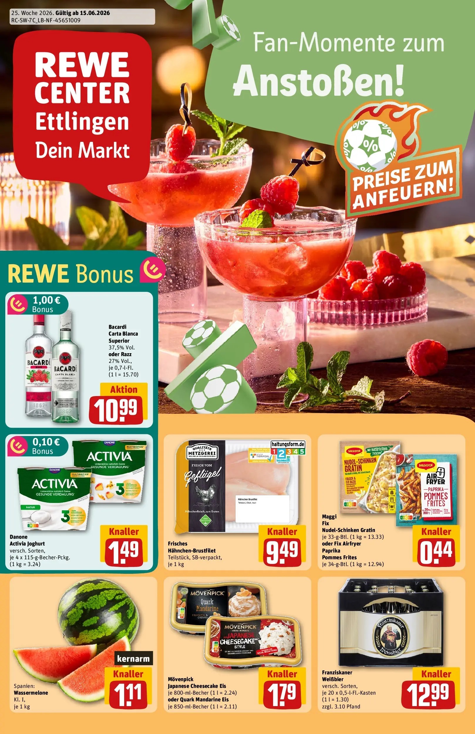 REWE Prospekt ab 14.06.2026 zum Blättern » Angebote | Seite: 1 | Produkte: Activia, Quark, Rum, Eis
