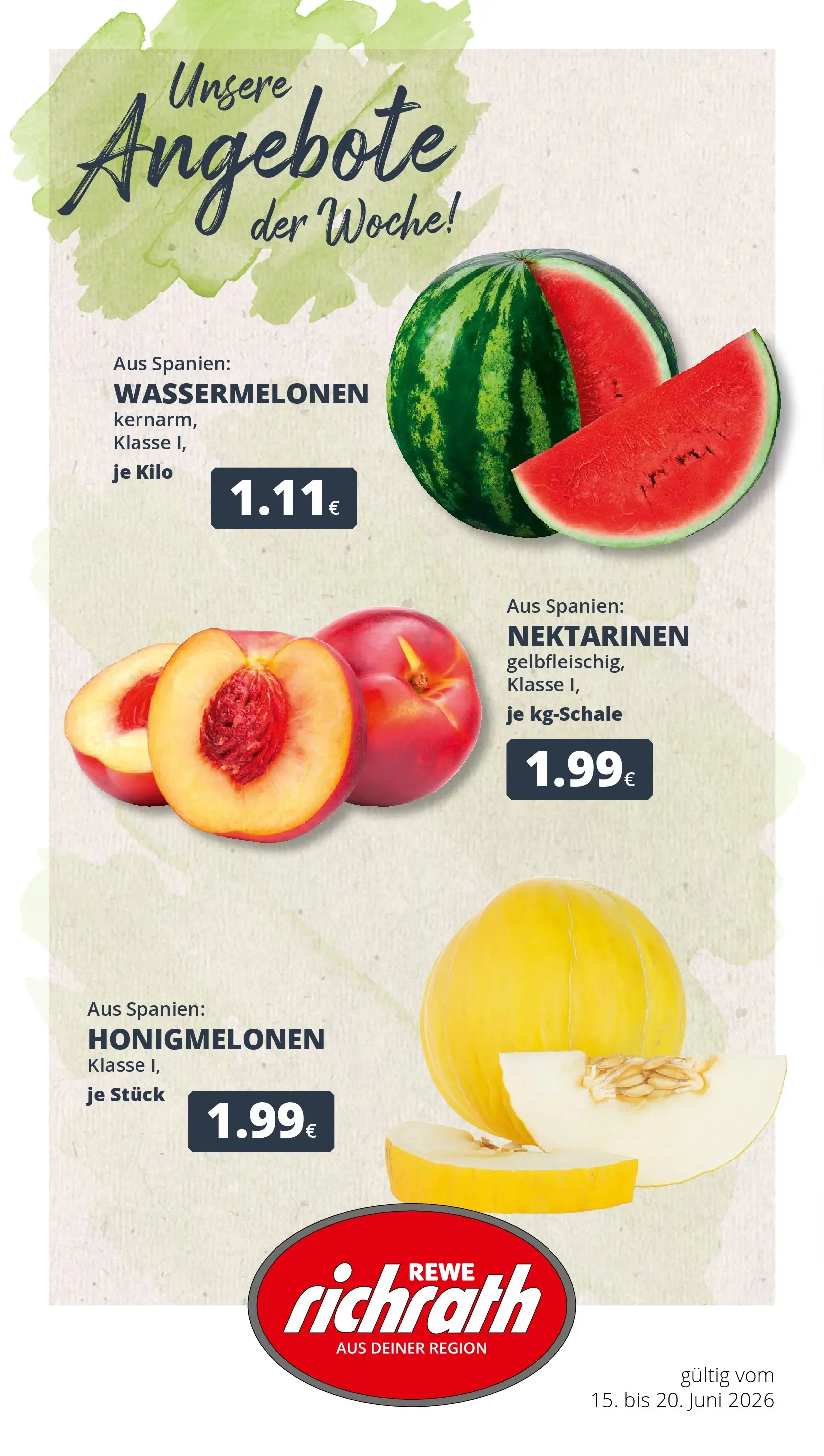 REWE Prospekt ab 14.06.2026 zum Blättern » Angebote | Seite: 1 | Produkte: Nektarinen