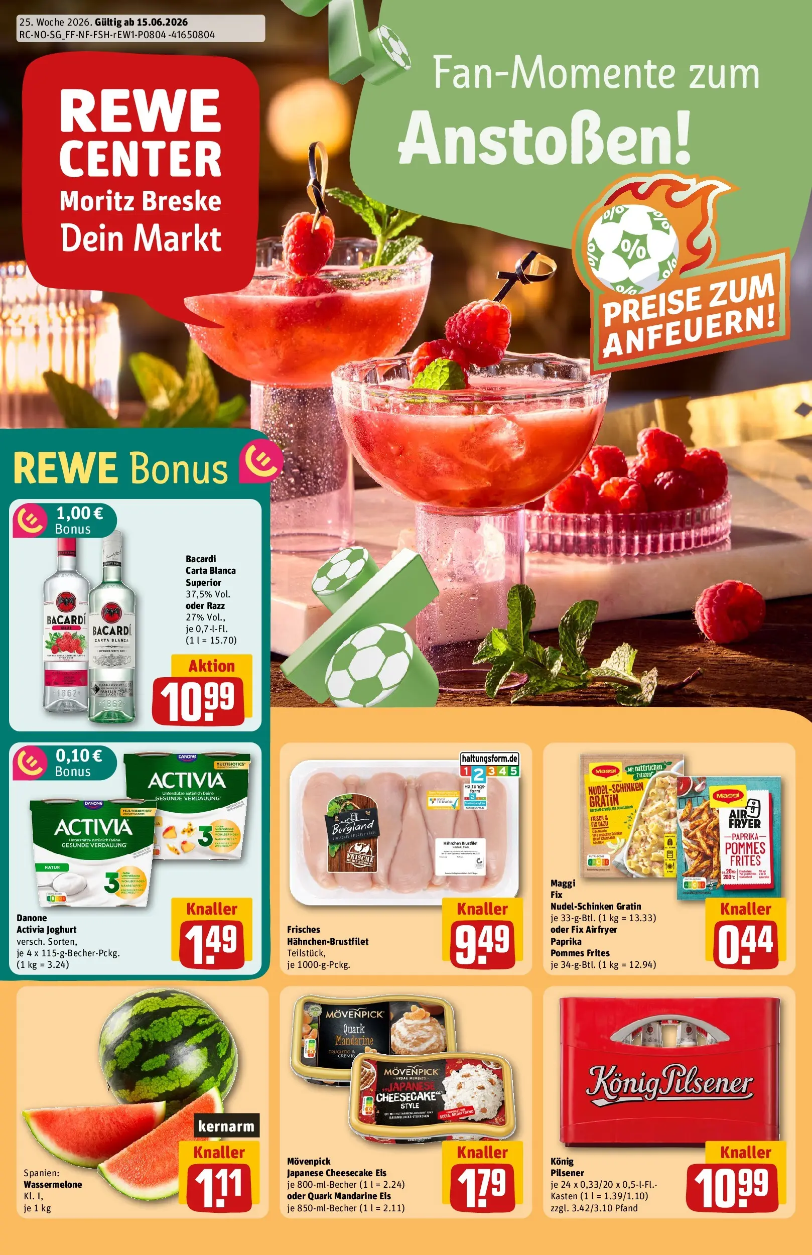 REWE Prospekt ab 14.06.2026 zum Blättern » Angebote | Seite: 1 | Produkte: Konig pilsener, Joghurt, Rum, Pommes frites