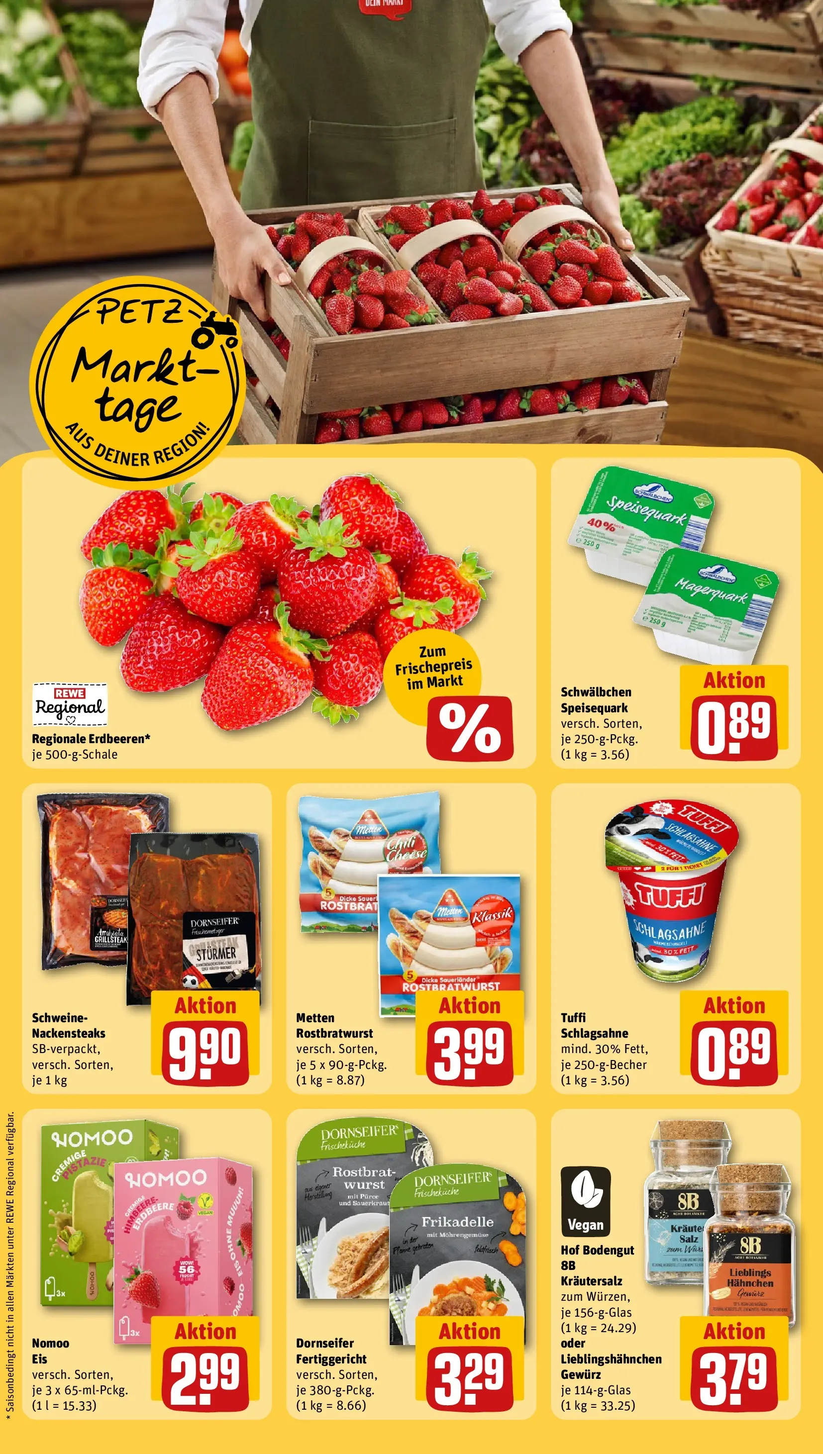 REWE Prospekt ab 14.06.2026 zum Blättern » Angebote | Seite: 2 | Produkte: Nackensteaks, Hahnchen, Schlagsahne, Salz