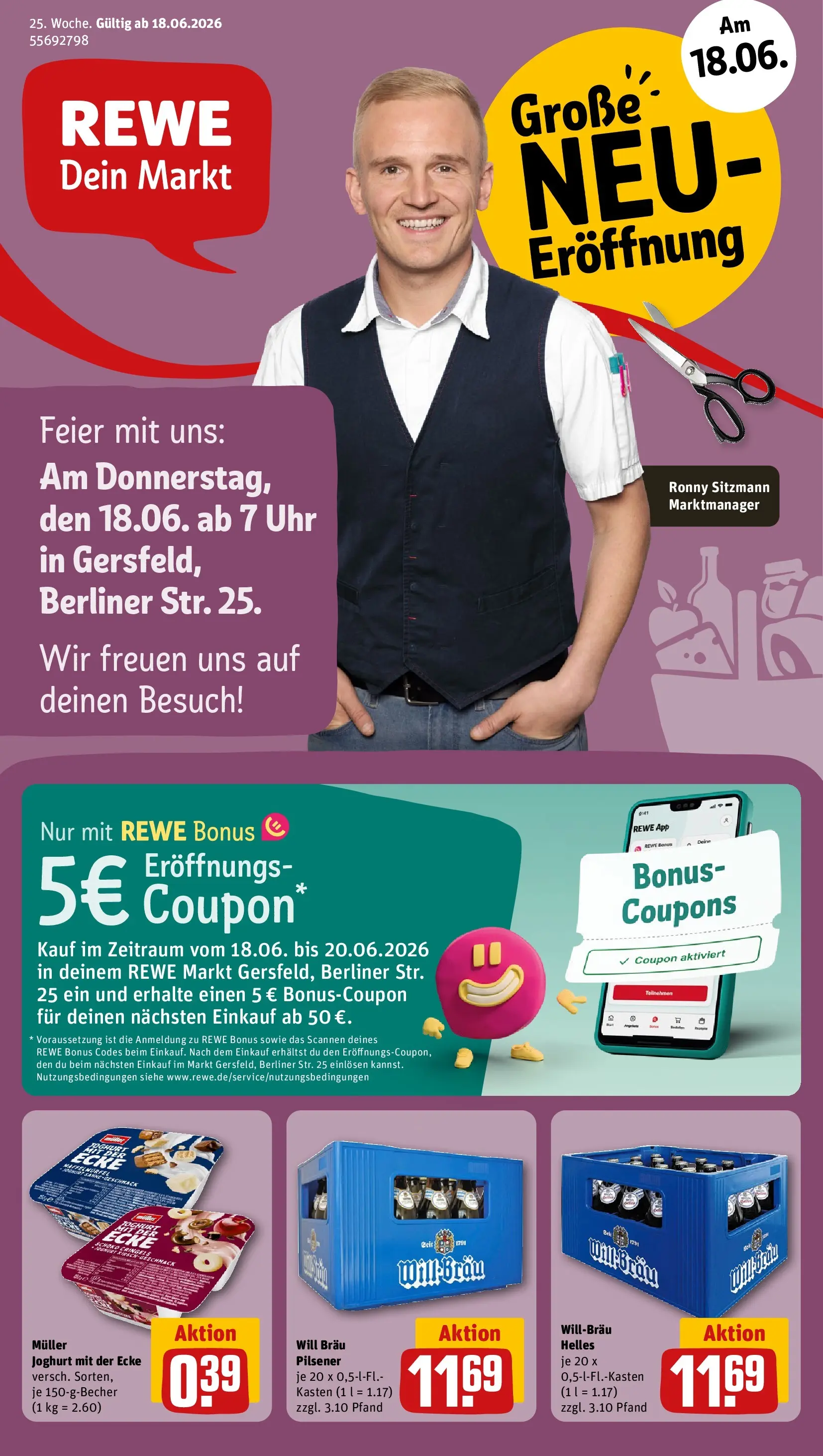 REWE Prospekt ab 14.06.2026 zum Blättern » Angebote | Seite: 1 | Produkte: Berliner, Joghurt, Uhr