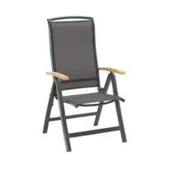 Gartenklappsessel in Holz, Metall, Textil Anthrazit, Schwarz