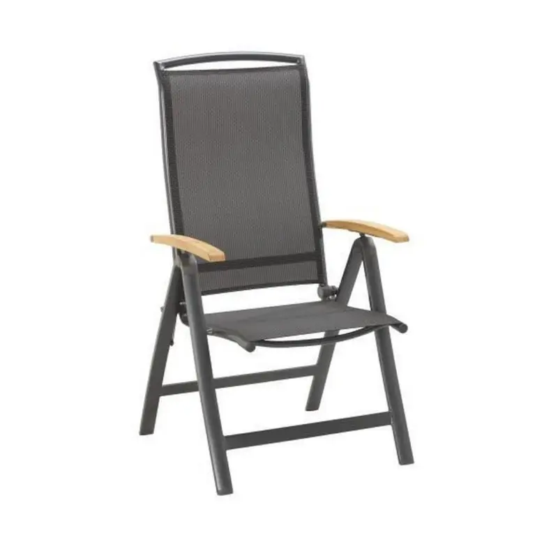 Gartenklappsessel in Holz, Metall, Textil Anthrazit, Schwarz