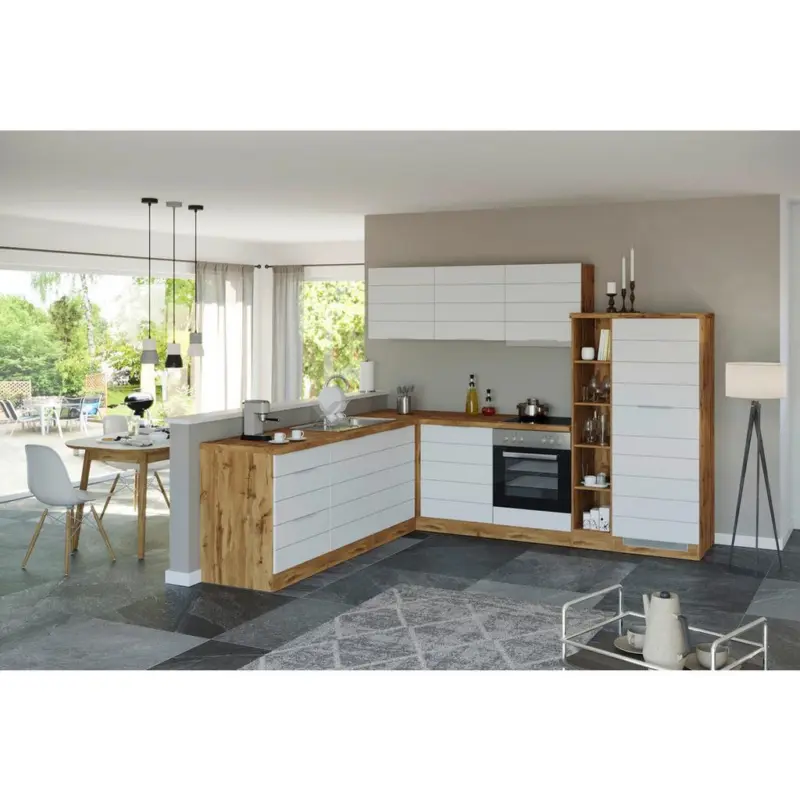 Einbauk&uuml;che Eckk&uuml;che M&ouml;belix Florenz mit Ger&auml;ten 240x270 cm Wei&szlig;/Eichefarben