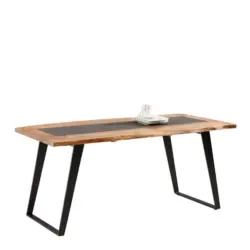 Esstisch 175/90/76 cm Echtholz Holz, Metall rechteckig Schwarz, Akaziefarben