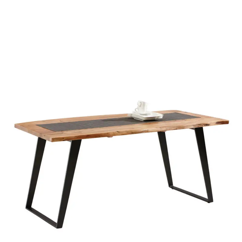 Esstisch 175/90/76 cm Echtholz Holz, Metall rechteckig Schwarz, Akaziefarben