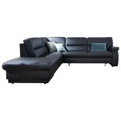 Ecksofa in Echtleder Schwarz